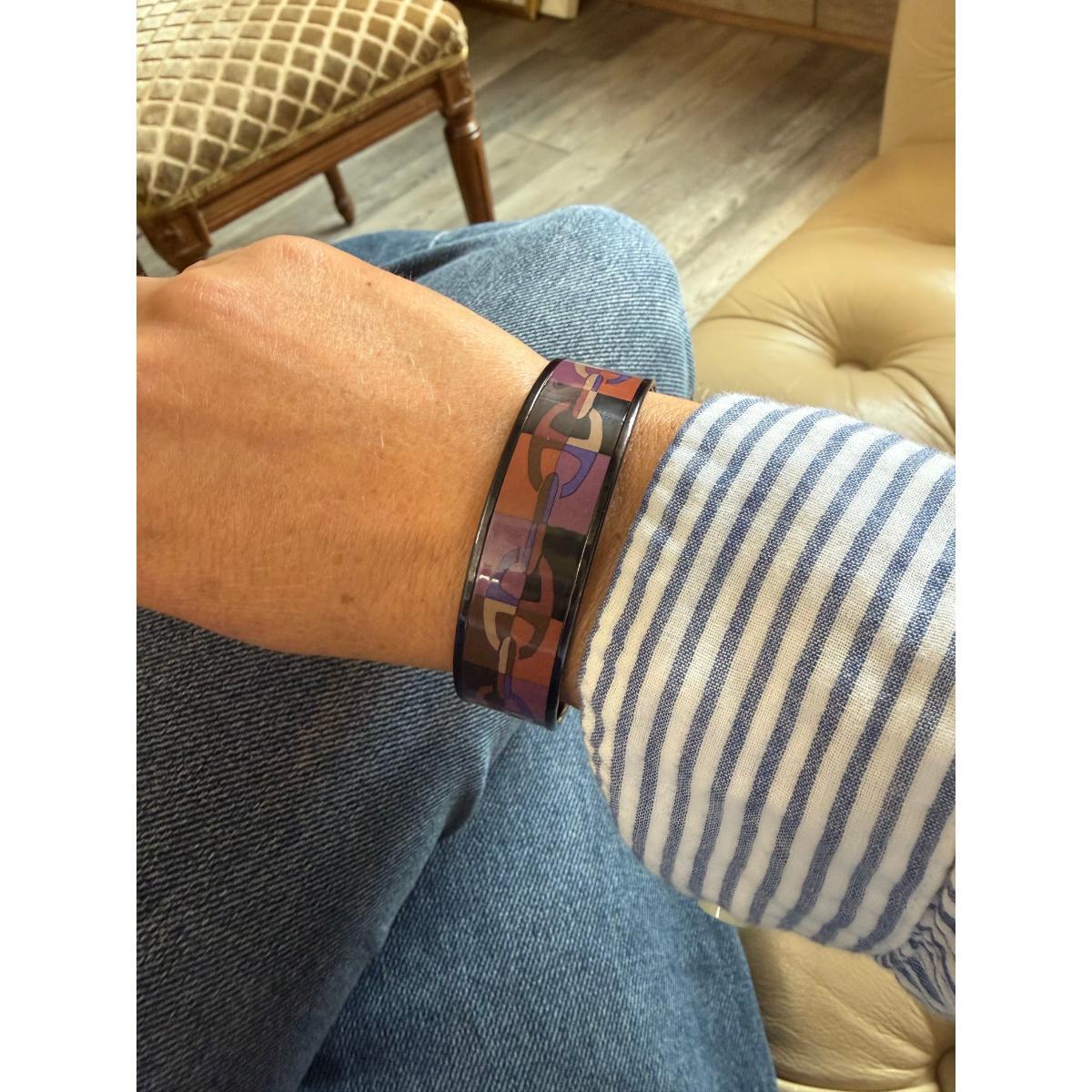 Hermes Enamel Printed Optique Chaine D'Ancre Wide Bracelet