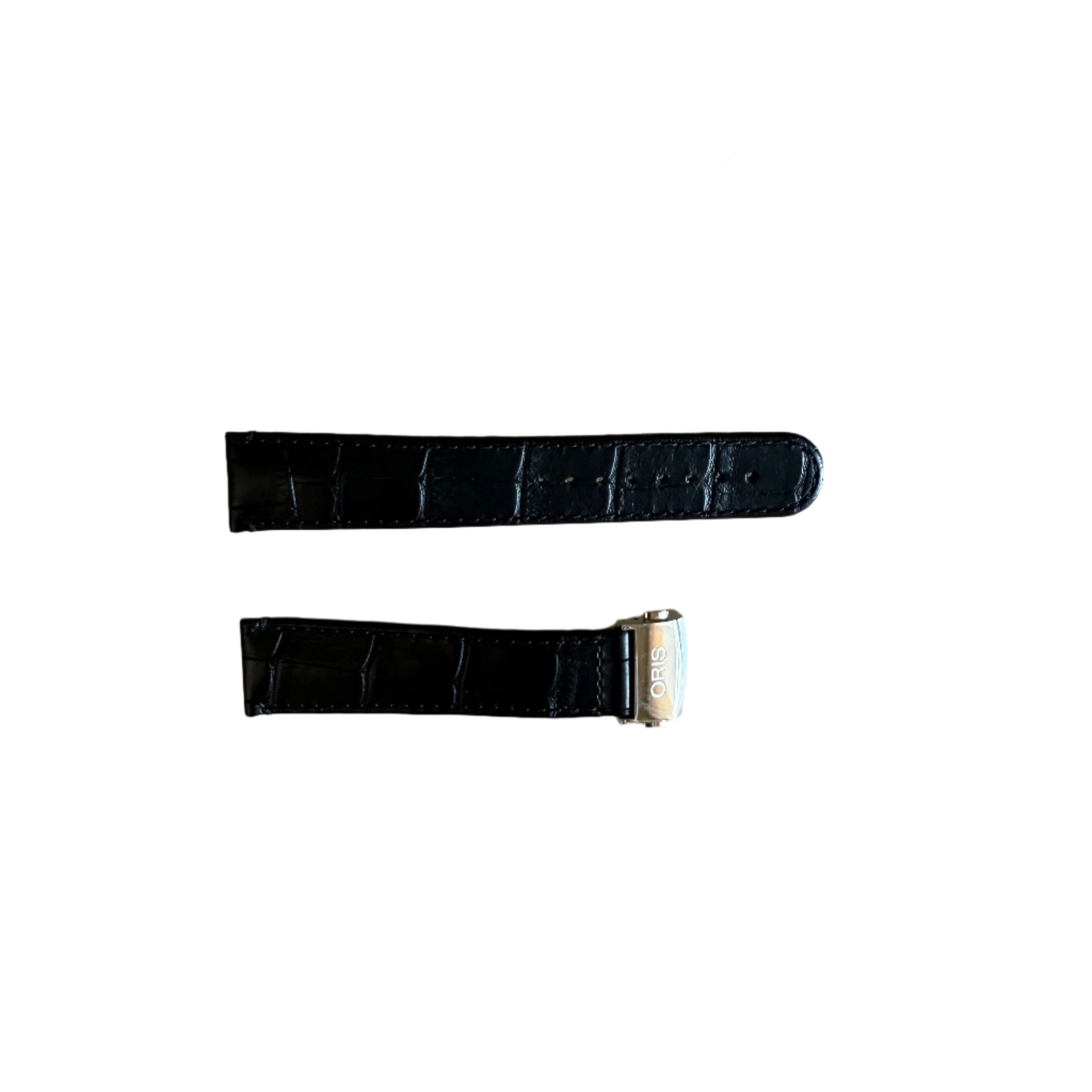 Authentic Oris Black Leather Watch Strap Band 20mm w Deployant Buckle 52076