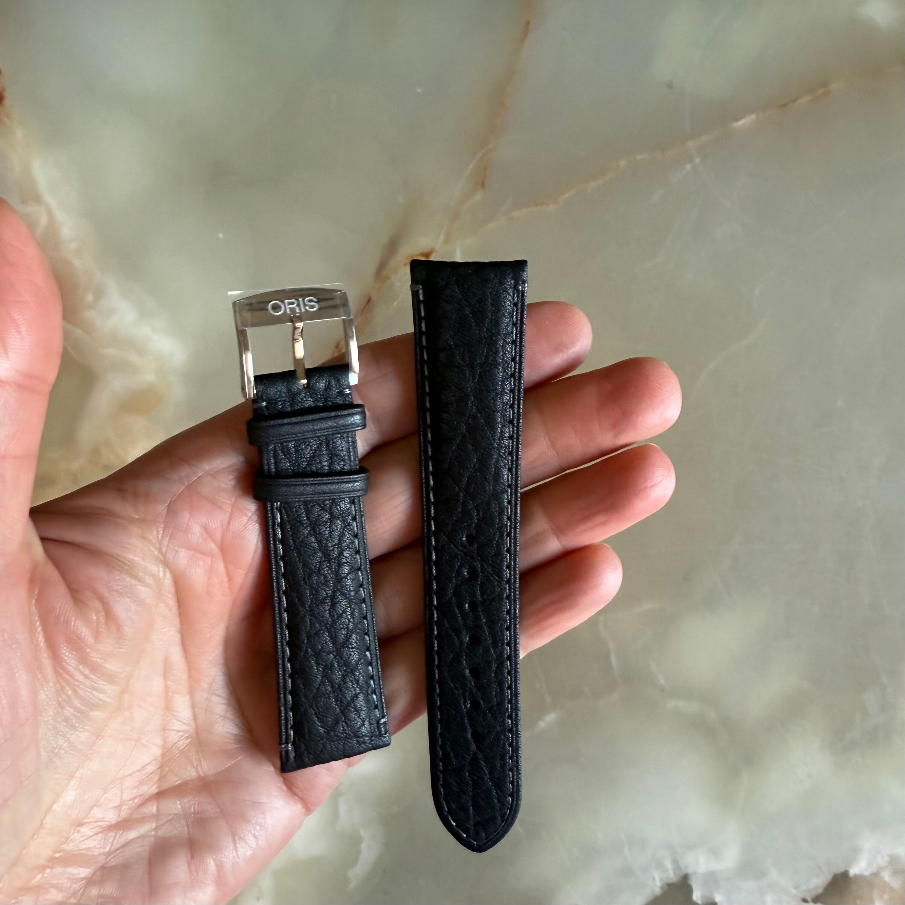 Authentic Oris Black Leather Watch Strap Band 21mm w Buckle 52176