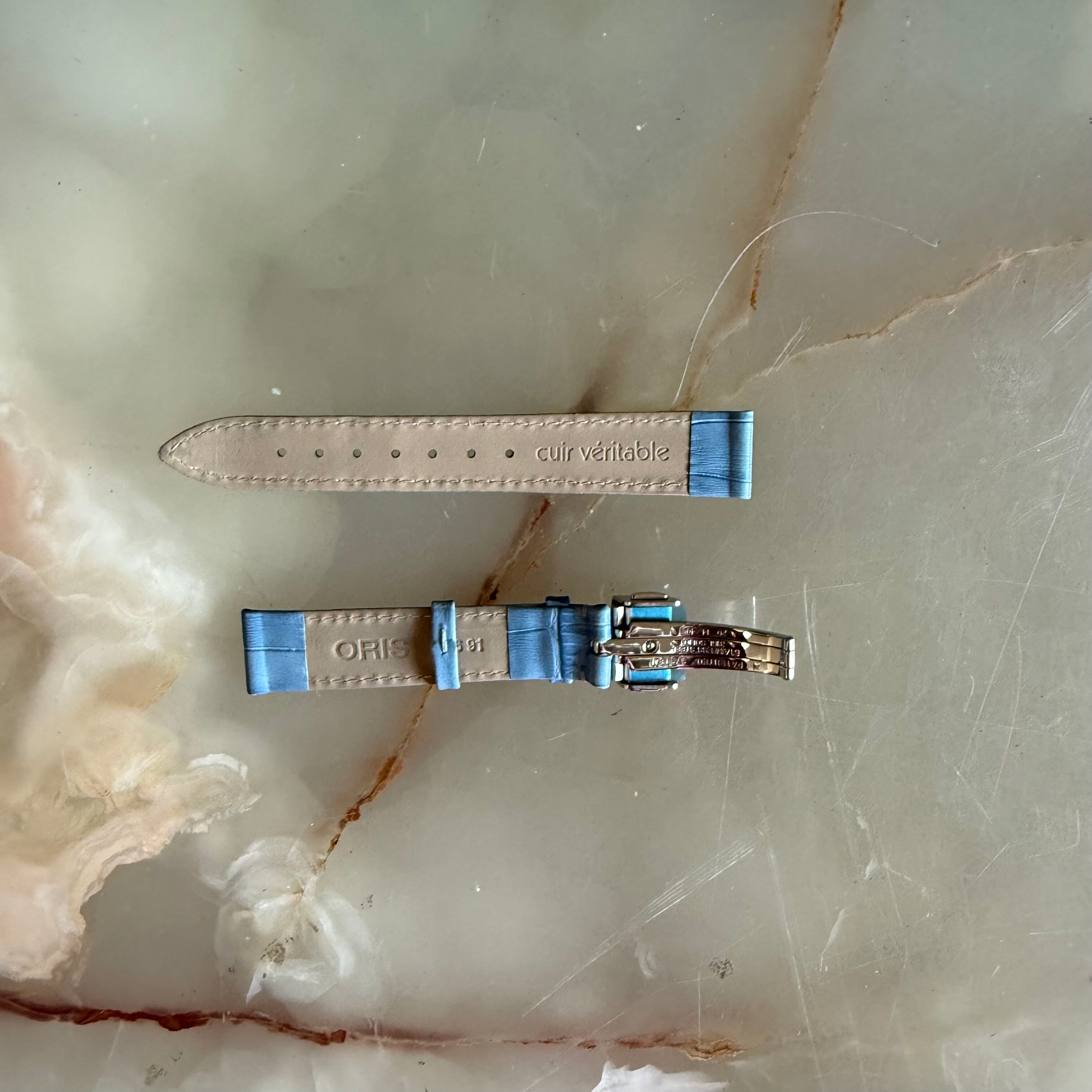 Authentic Oris Blue Leather Watch Strap Band 16mm w Deployant Buckle 51691