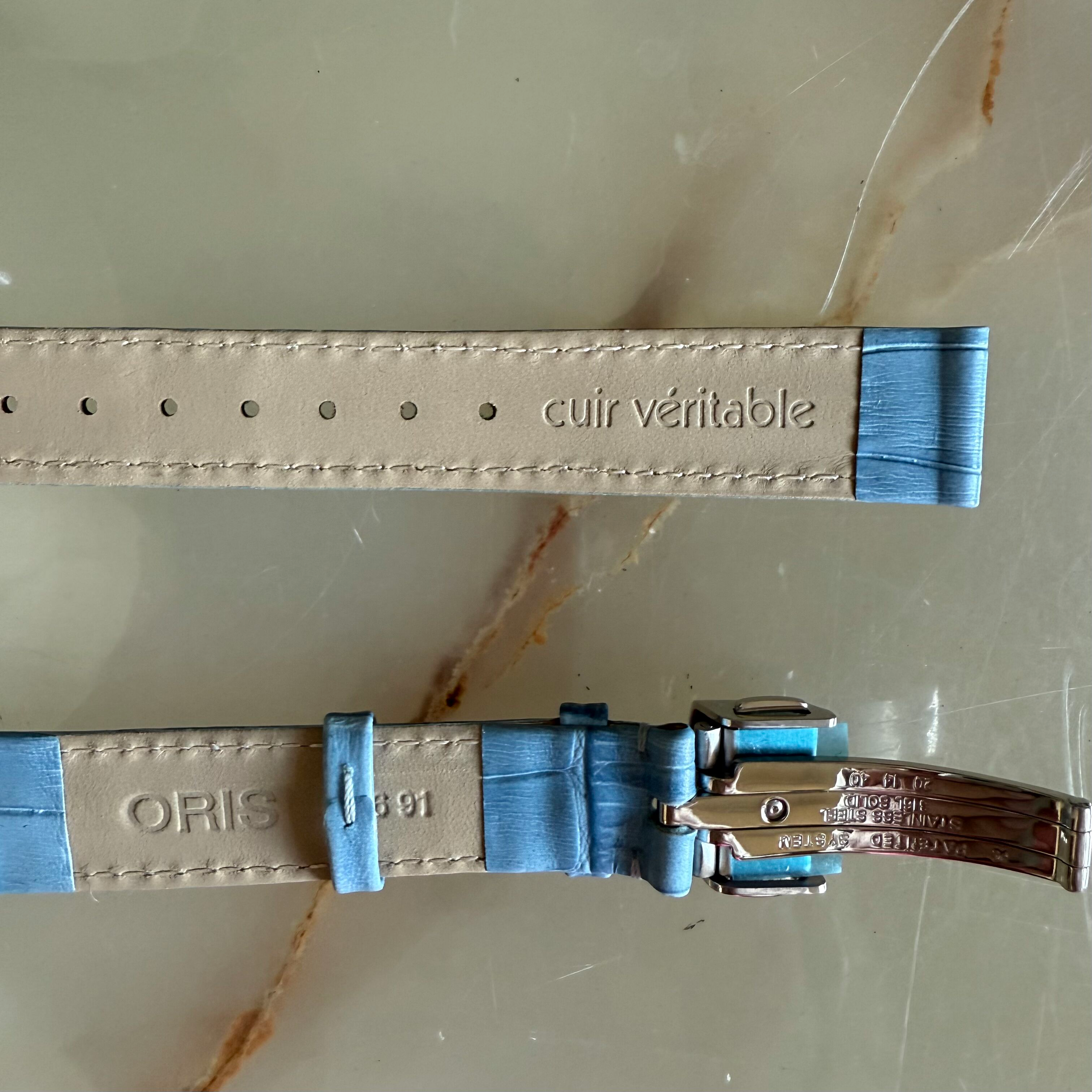 Authentic Oris Blue Leather Watch Strap Band 16mm w Deployant Buckle 51691