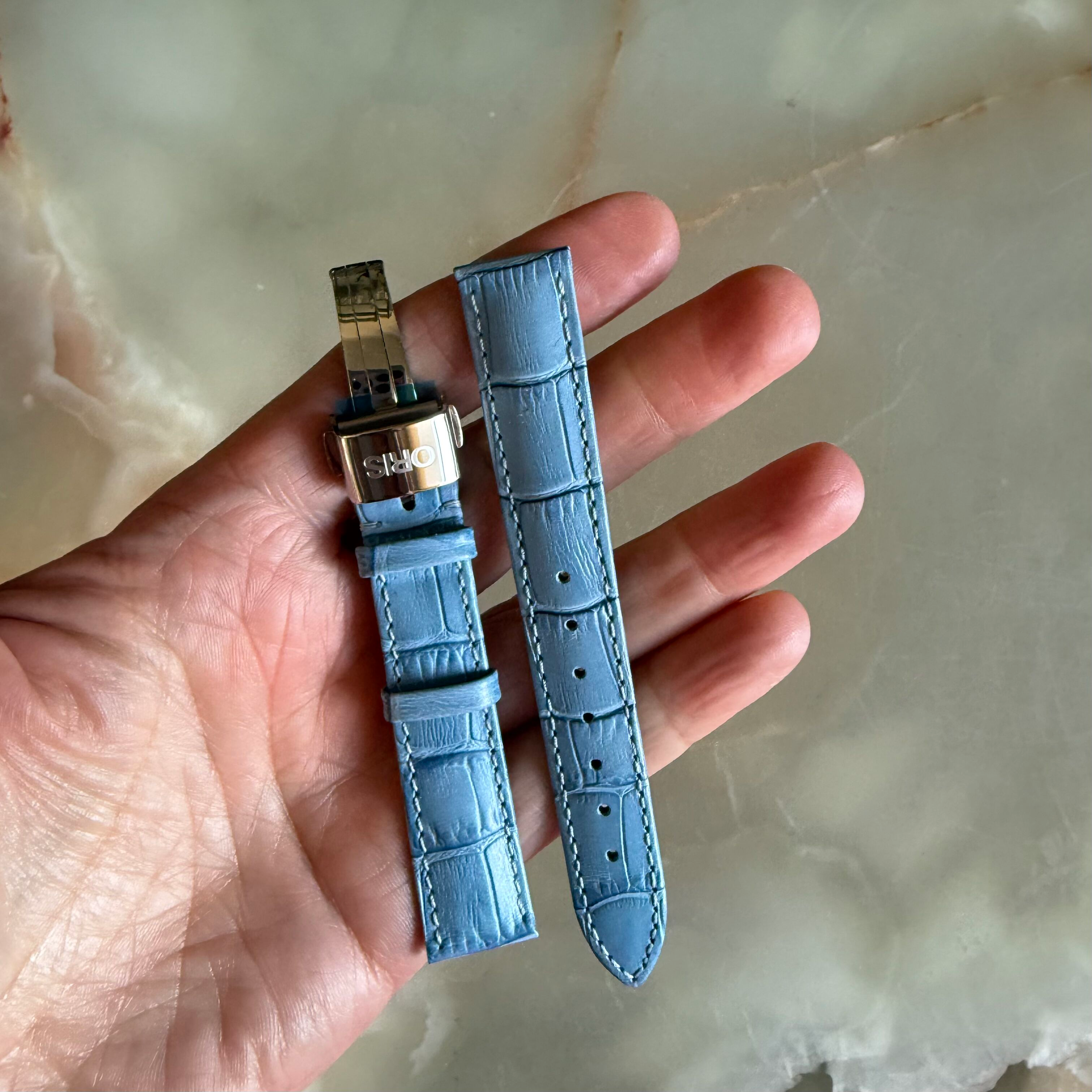 Authentic Oris Blue Leather Watch Strap Band 16mm w Deployant Buckle 51691