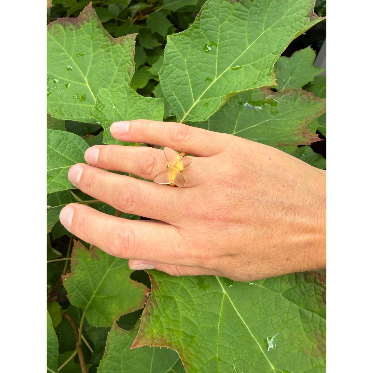 Lalique Papillon Gold Plated Peach Crystal Butterfly Ring 10753600