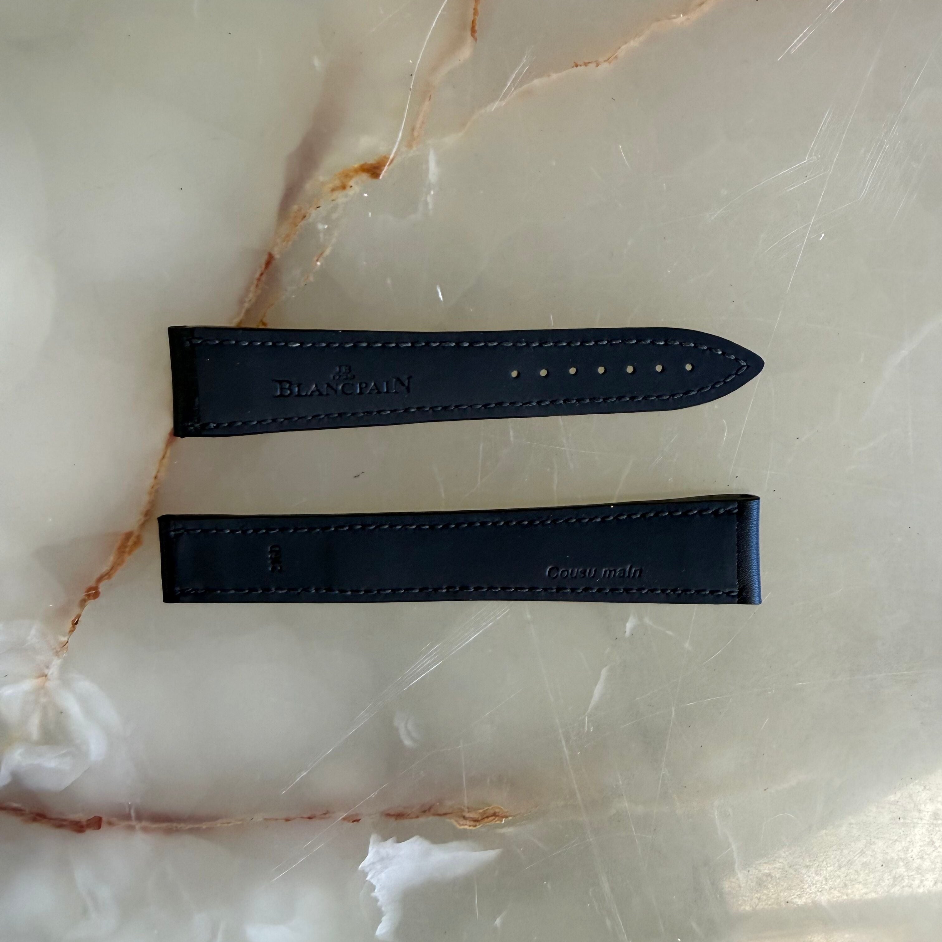 Authentic Blancpain Black Leather Rubber Watch Band Strap 20mm