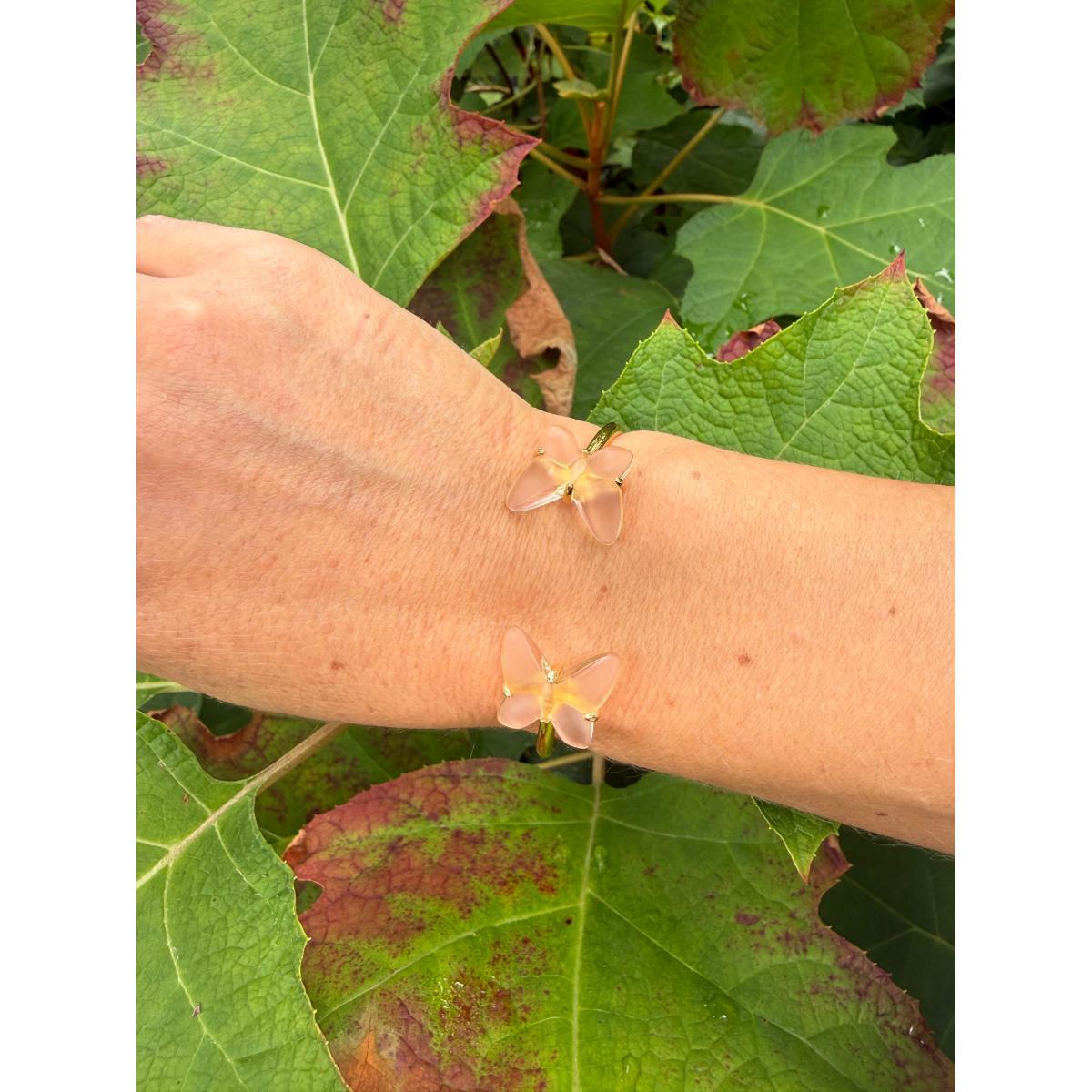 Lalique Papillon Peach Crystal Gold Plated Butterfly Bracelet 10754100