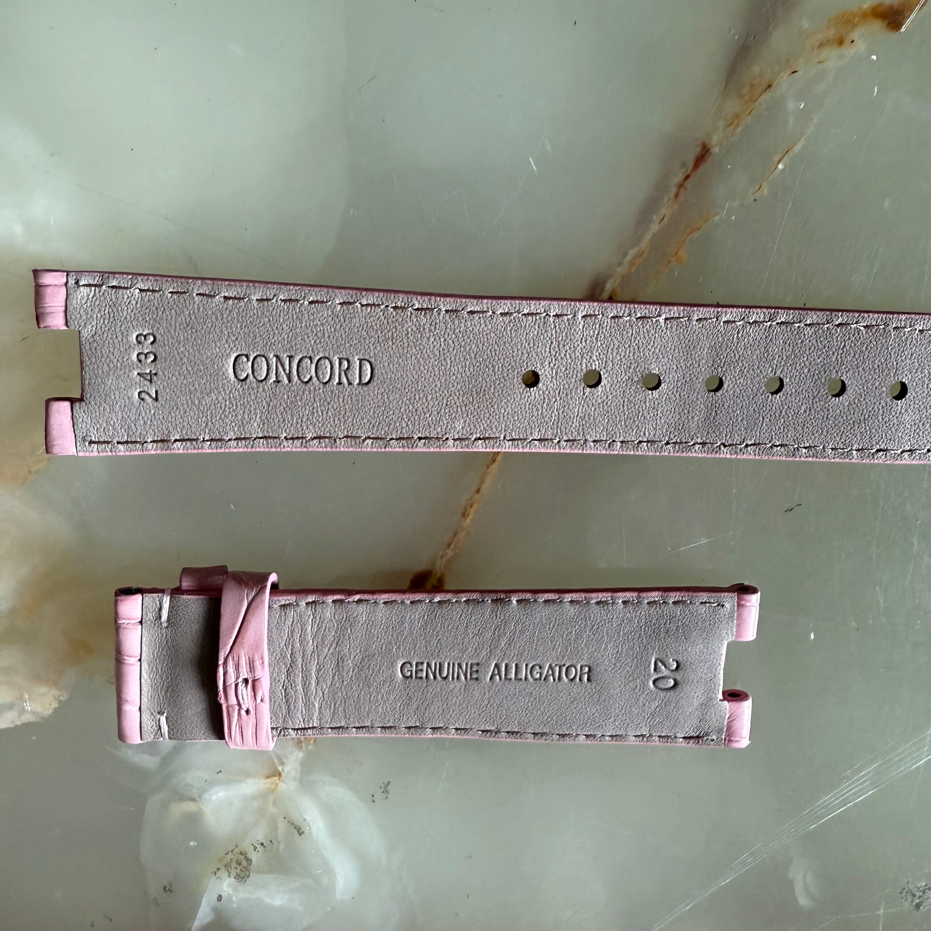 Authentic Concord Pink Crocodile Watch Strap Band 20mm 2433
