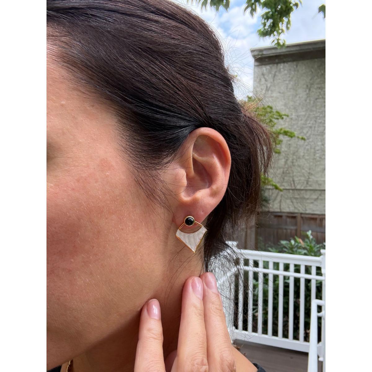 Lalique 1925 Clear Crystal Onyx Gold Plated Earrings