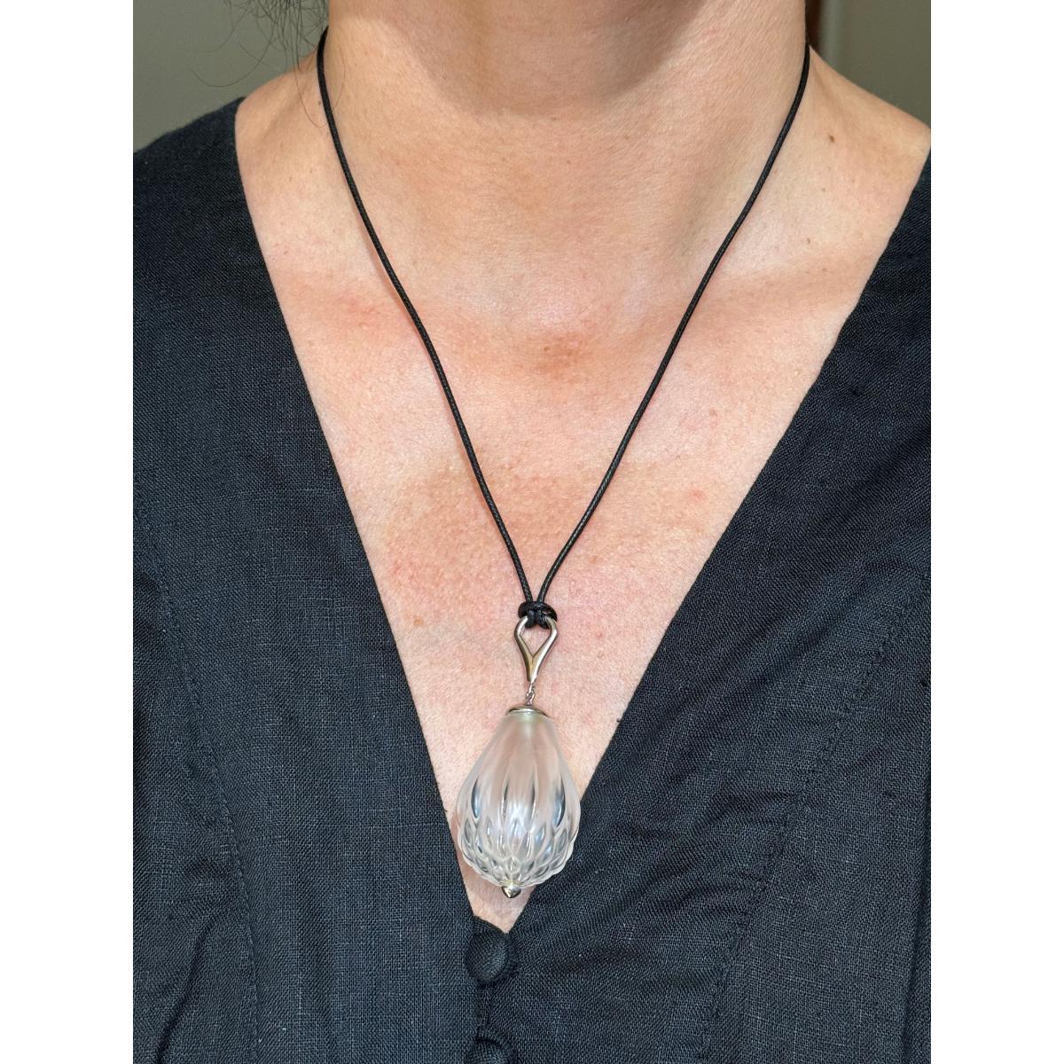 Lalique Flora Bella Clear Crystal Cord Silver Pendant Necklace 10606600