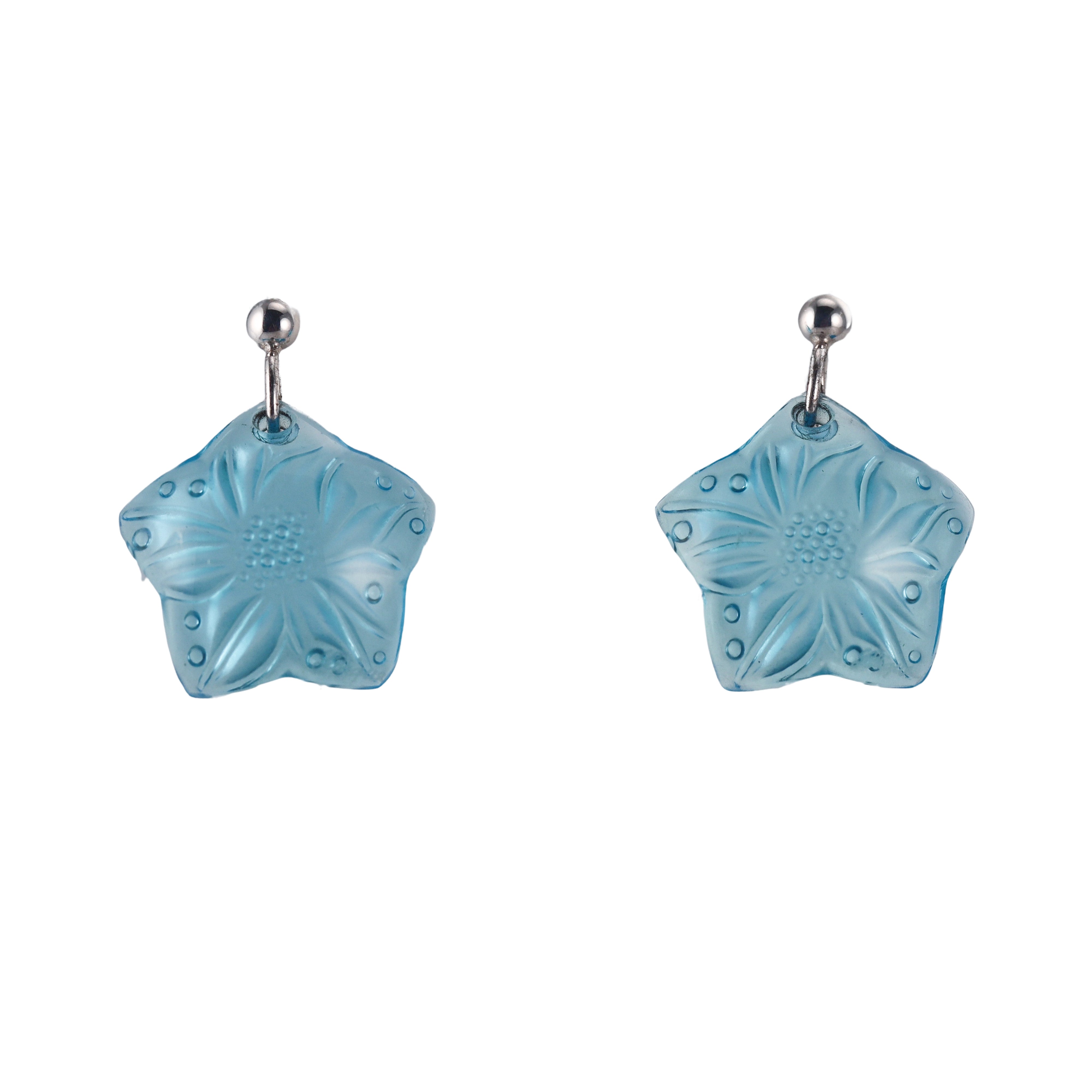 New Lalique Crystal Blue Sterling Silver Earrings