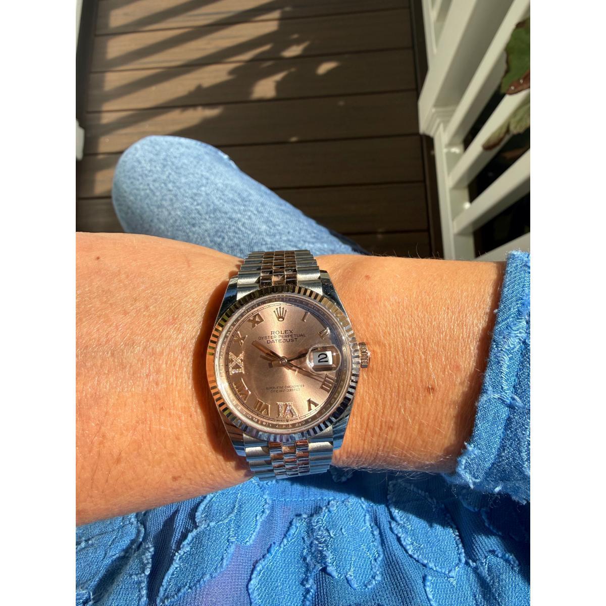 Rolex Datejust Rose Gold Steel 36mm Pink Diamond Dial Watch 126231