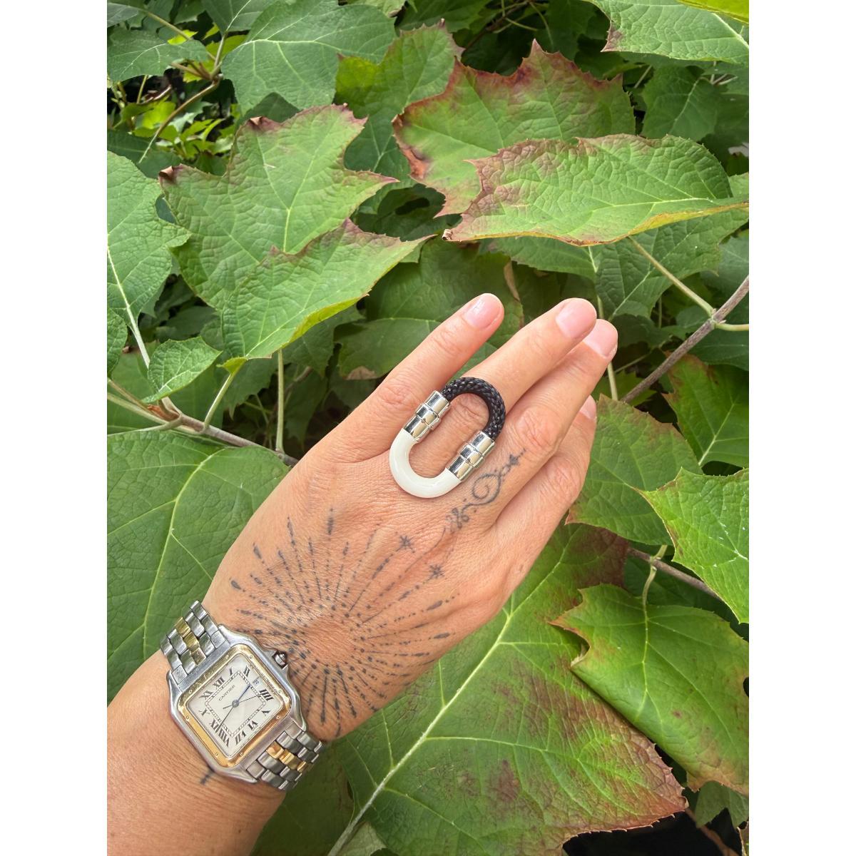 Lalique 1927 Black Crystal Silver Plated Ring 10651700