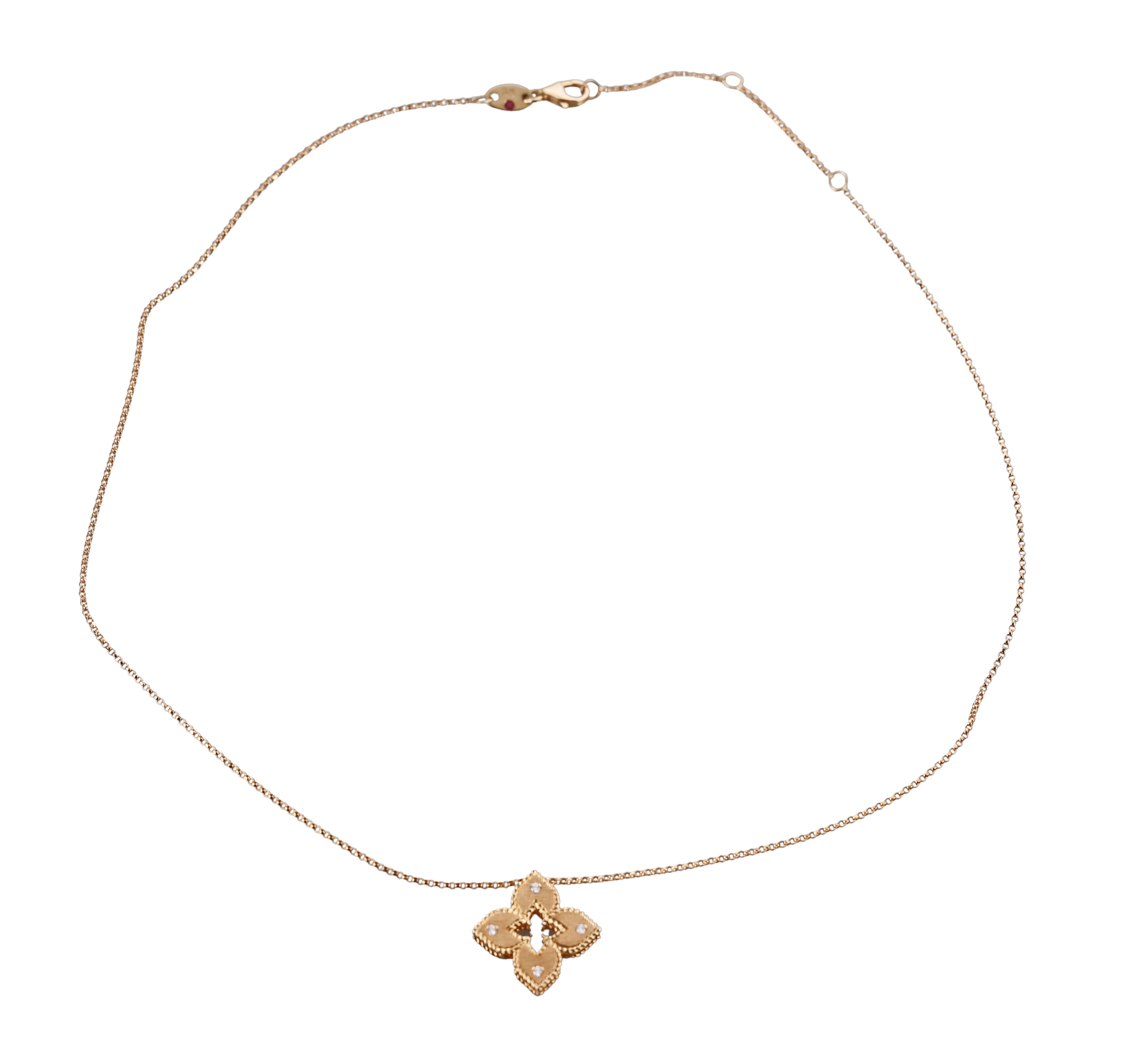 Roberto Coin "Venetian Princess" 18kt Yellow Gold Flower Diamond Necklace