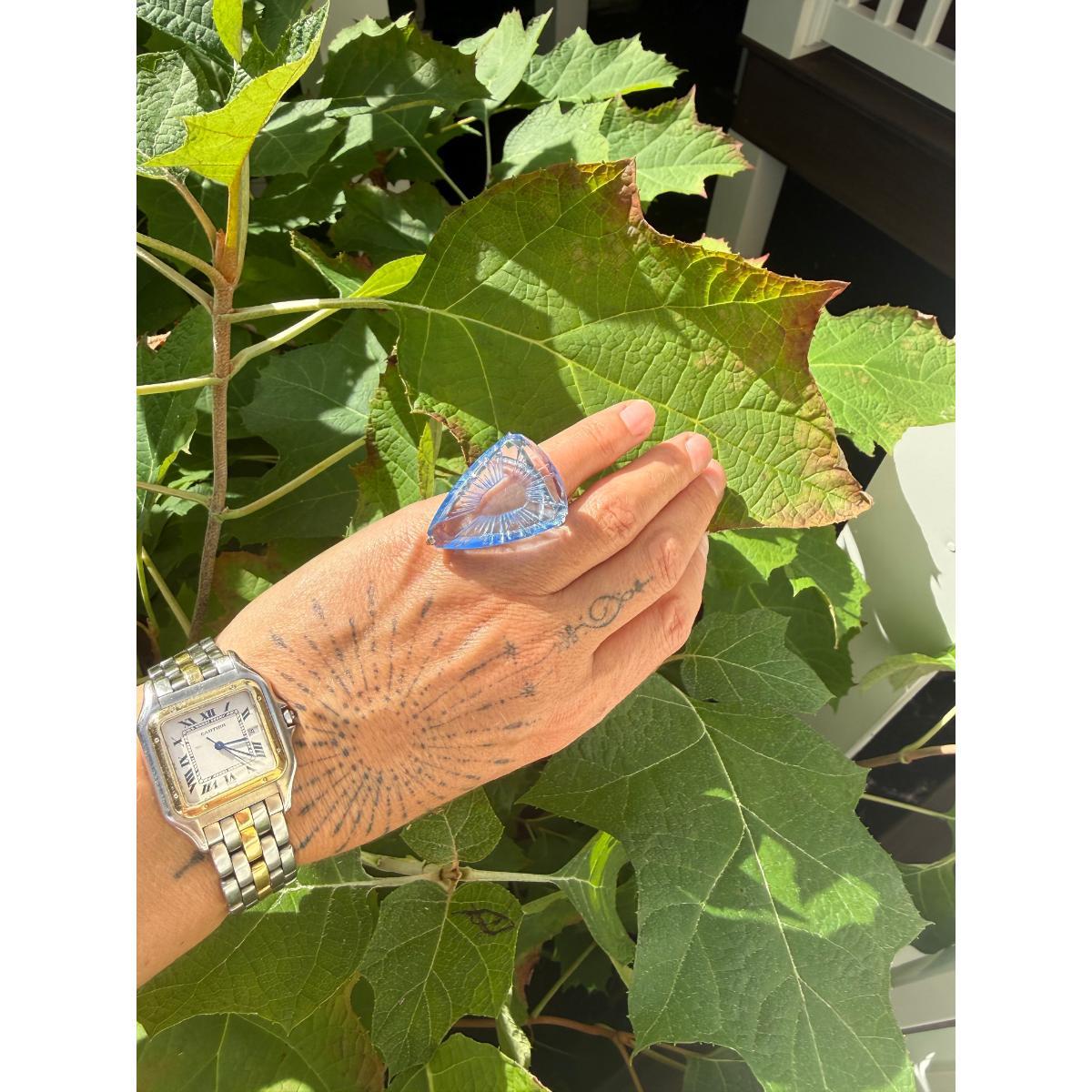 Lalique Ice Light Blue Crystal Sterling Silver Ring 10042700