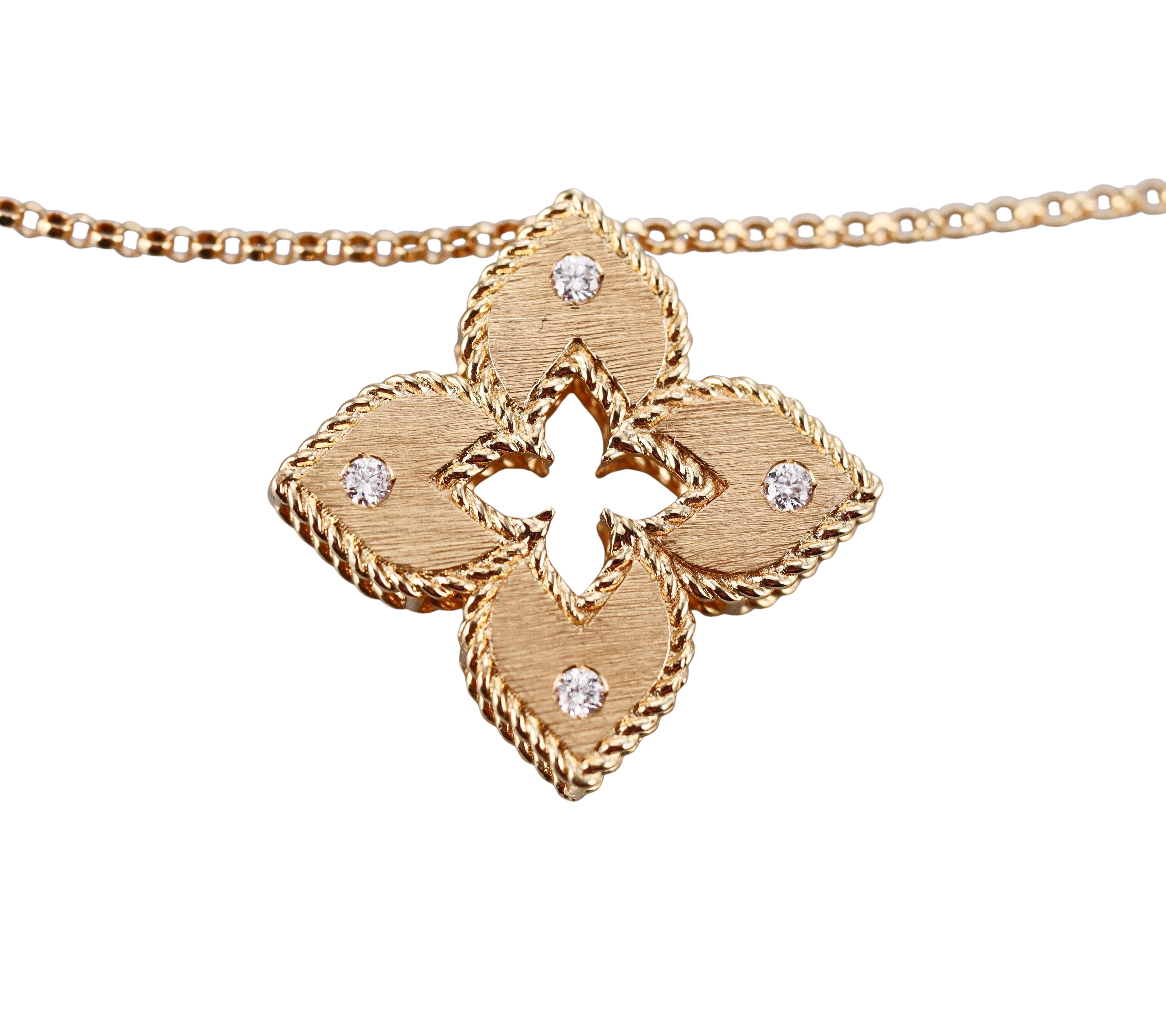 Roberto Coin "Venetian Princess" 18kt Yellow Gold Flower Diamond Necklace