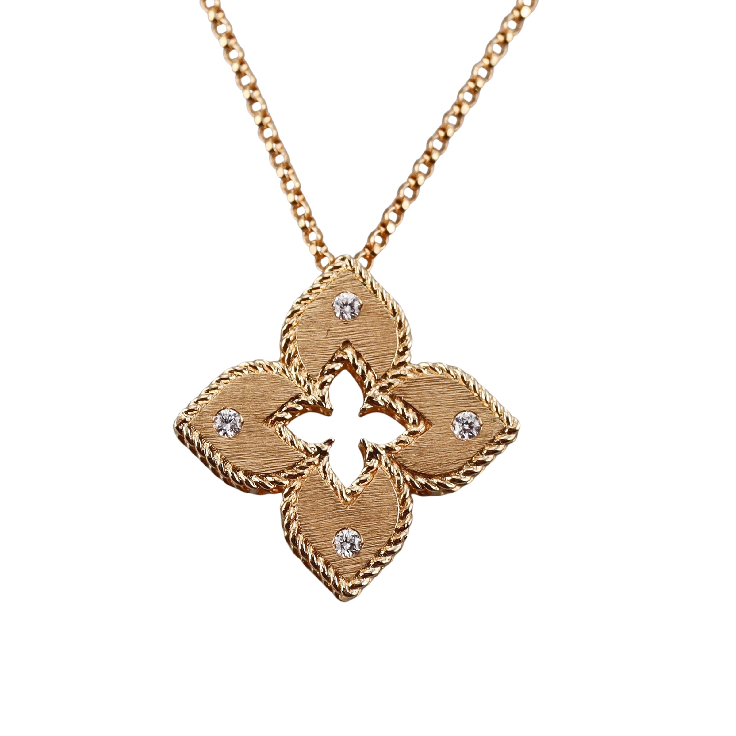 Roberto Coin "Venetian Princess" 18kt Yellow Gold Flower Diamond Necklace
