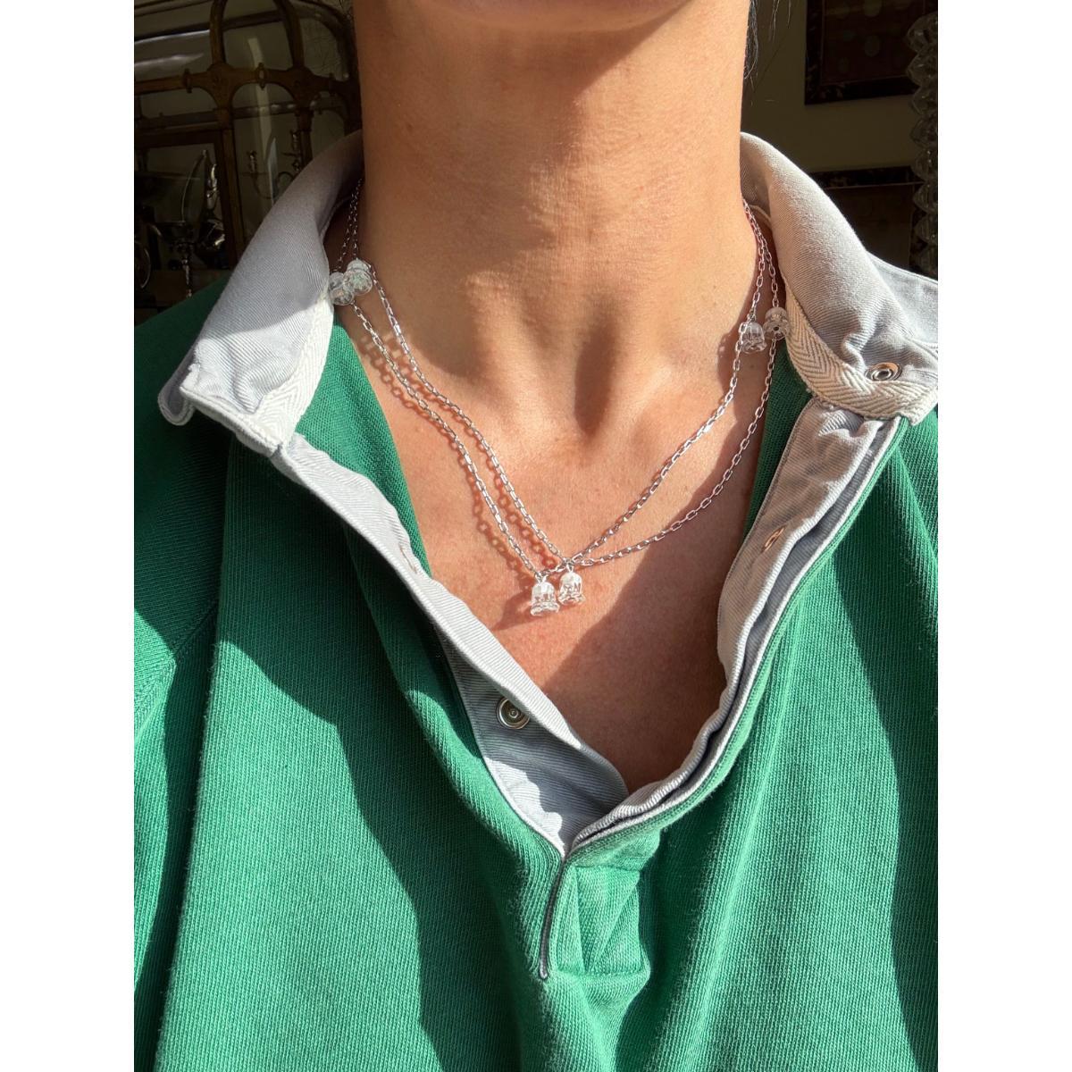 Lalique Muguet Lily of the Valley Crystal Sterling Silver Long Necklace 10105400