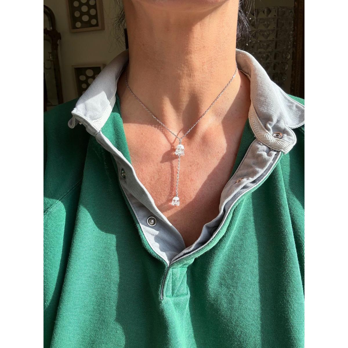 Lalique Muguet Lily of the Valley Crystal Silver Drop Pendant Necklace 10105500