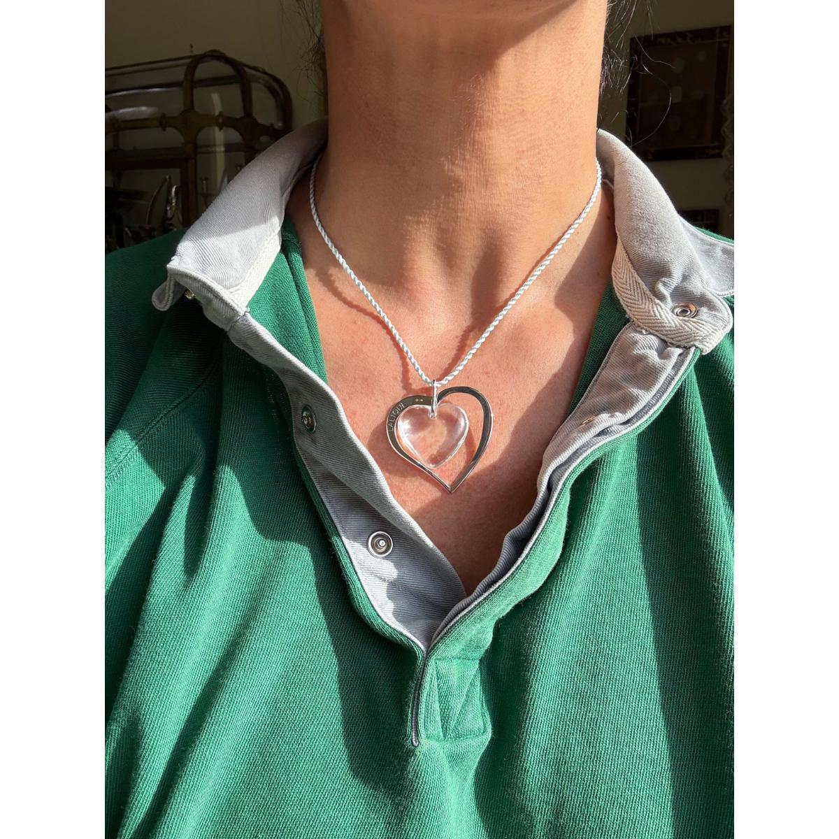 Lalique Amour Pour la Vie Heart Clear Crystal Silver Cord Necklace 10035500
