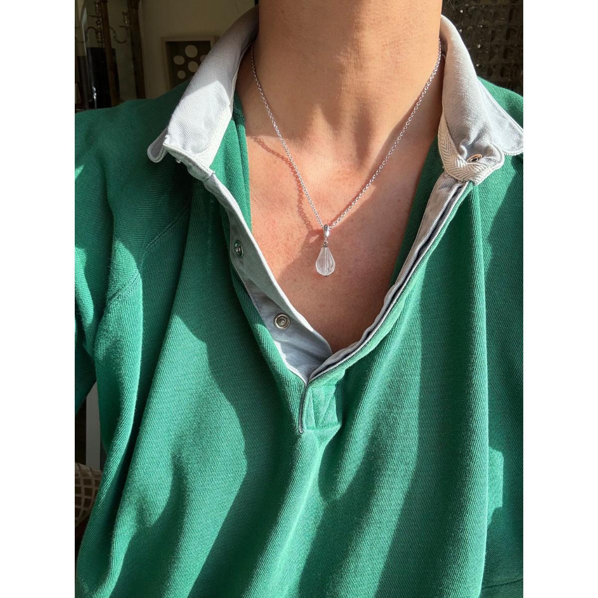 Lalique Flora Bella Sterling Silver Clear Crystal Pendant Necklace 10613300
