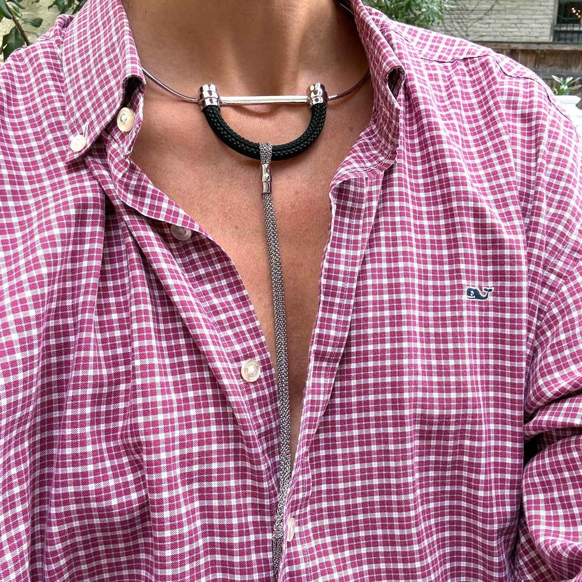 Lalique 1927 Black Crystal Silver Plated Tassel Choker Necklace 10652300