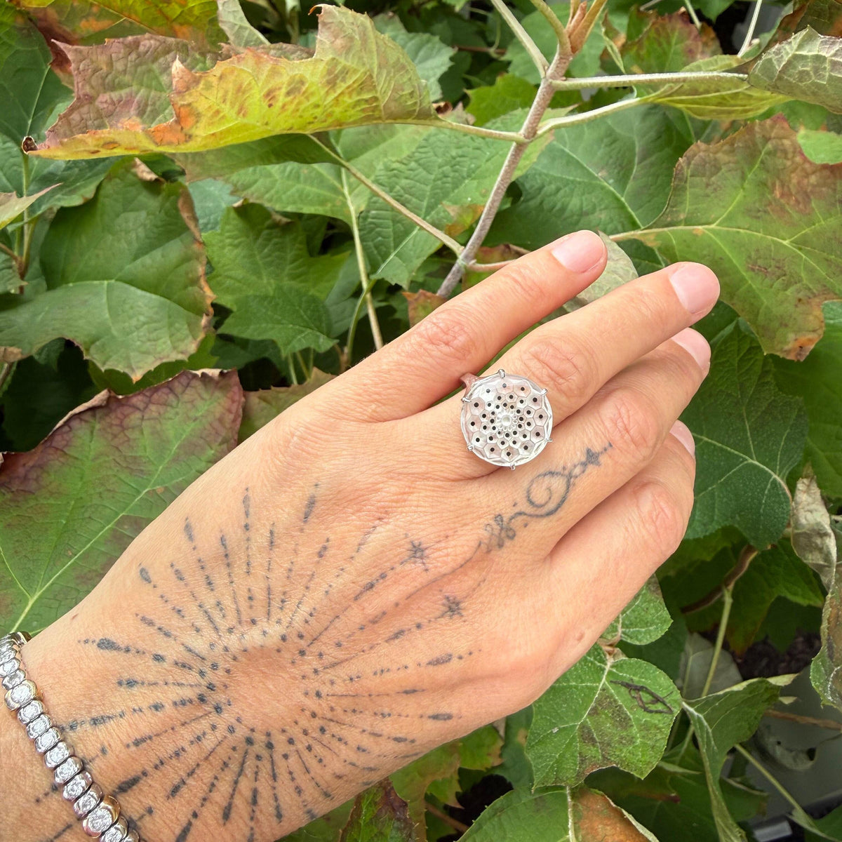Lalique Cactus Clear Crystal Sterling Silver Ring 10273400