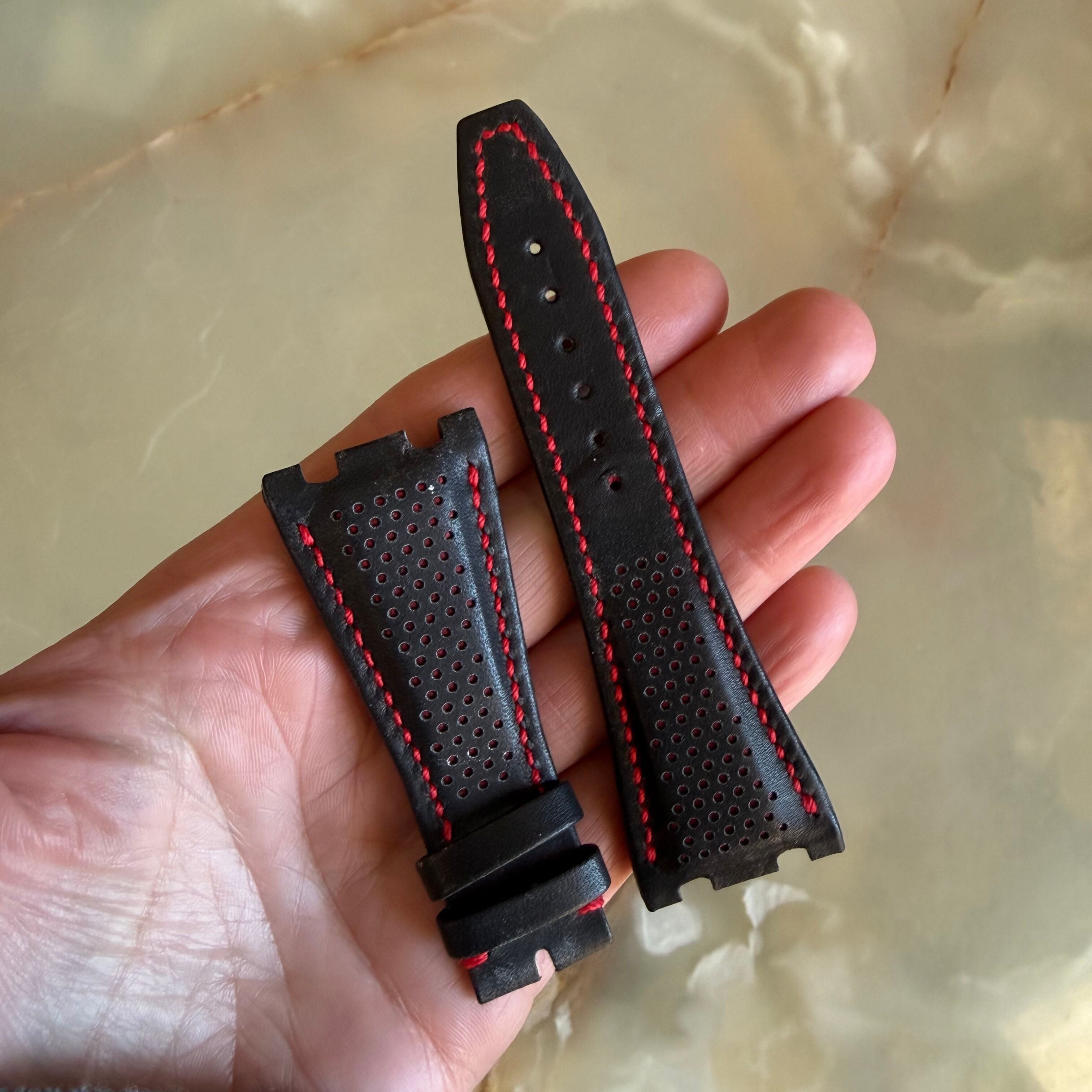 Authentic Audemars Piguet Black Leather Red Stitching Watch Band Strap 28mm