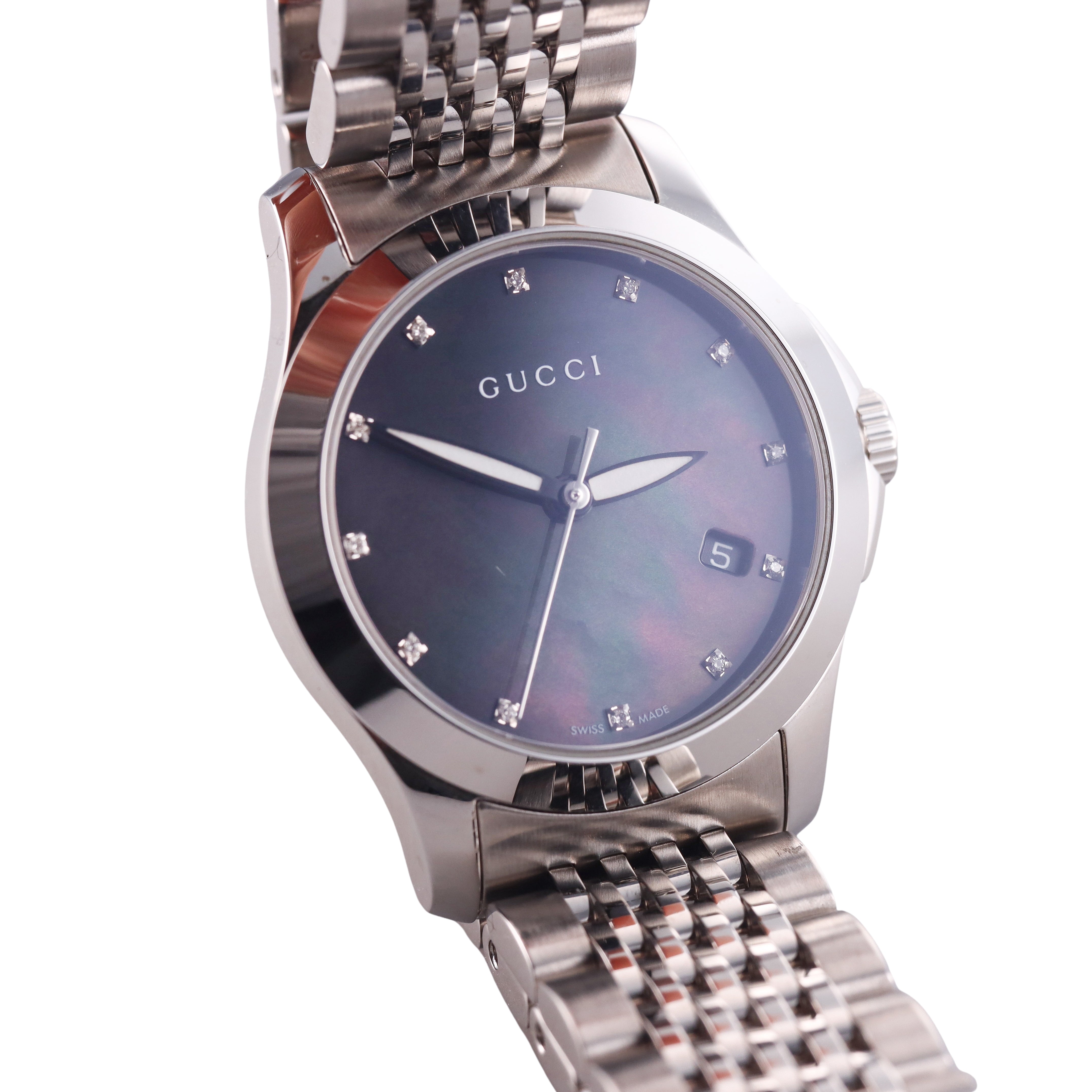 Gucci G-Timeless Diamond Black MOP Quartz Watch 126.5