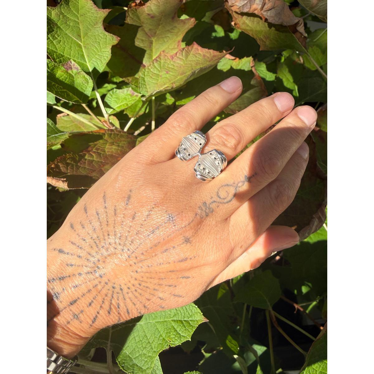 Lalique Icone Clear Crystal Sterling Silver Icon Ring 10458600