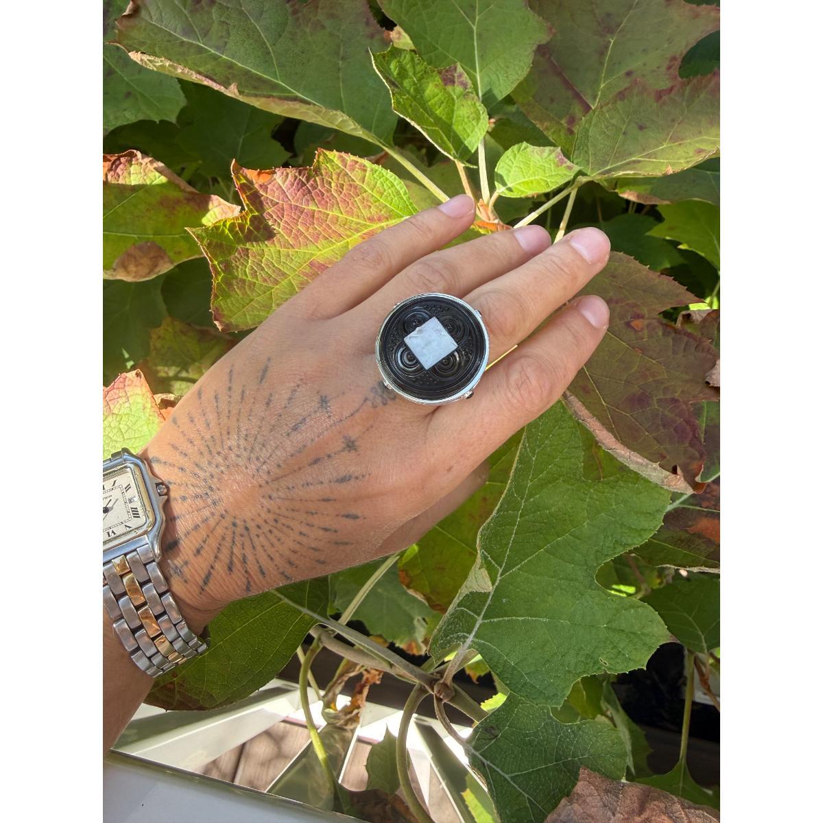 Lalique Arethuse Black Clear Crystal Sterling Silver Ring 10450200