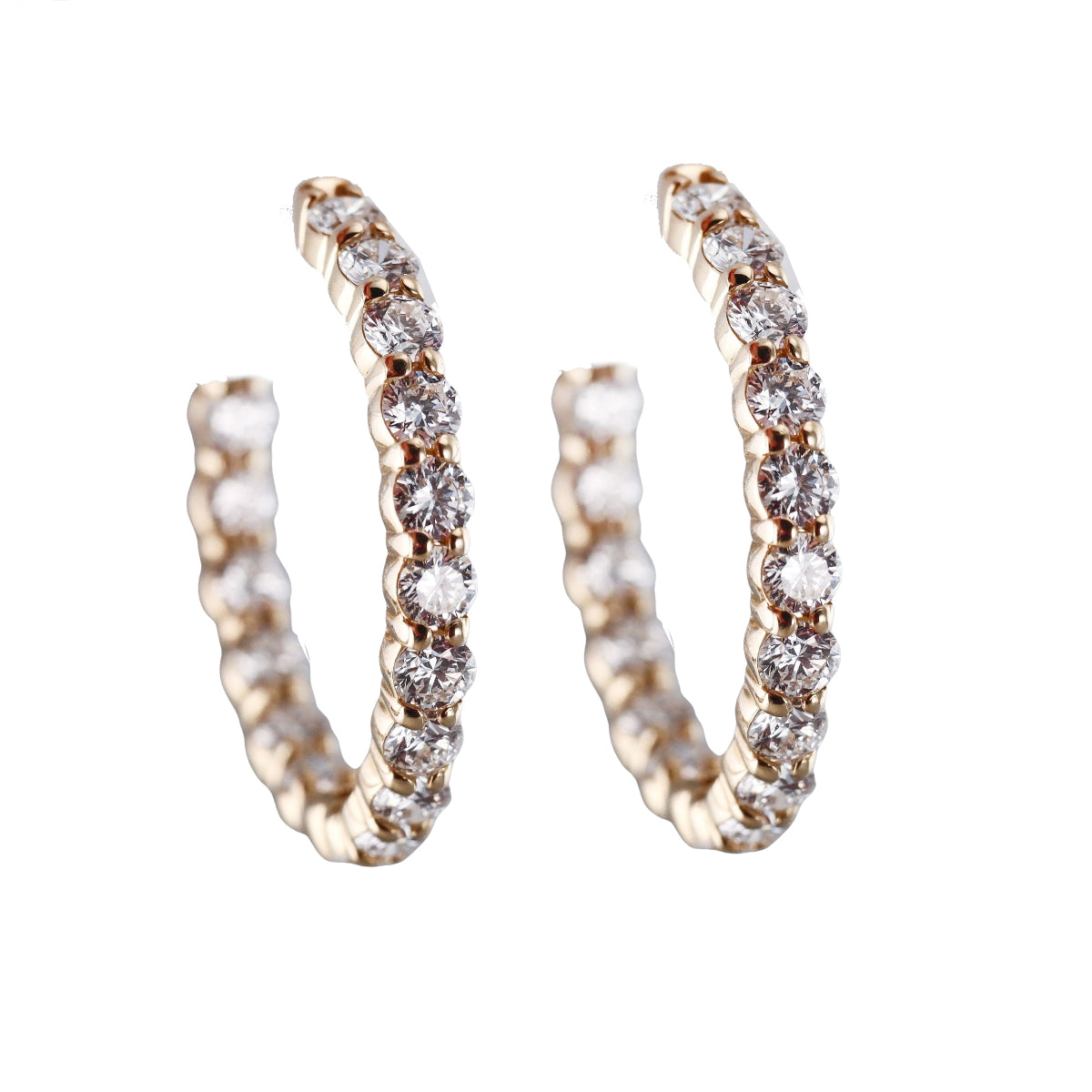 14k Solid Gold Lab Grown 6.75ctw Diamond Hoop Earrings