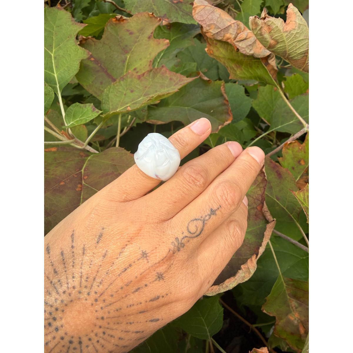Lalique Fleur Ronces Flower White Opalescent Crystal Ring 7800200