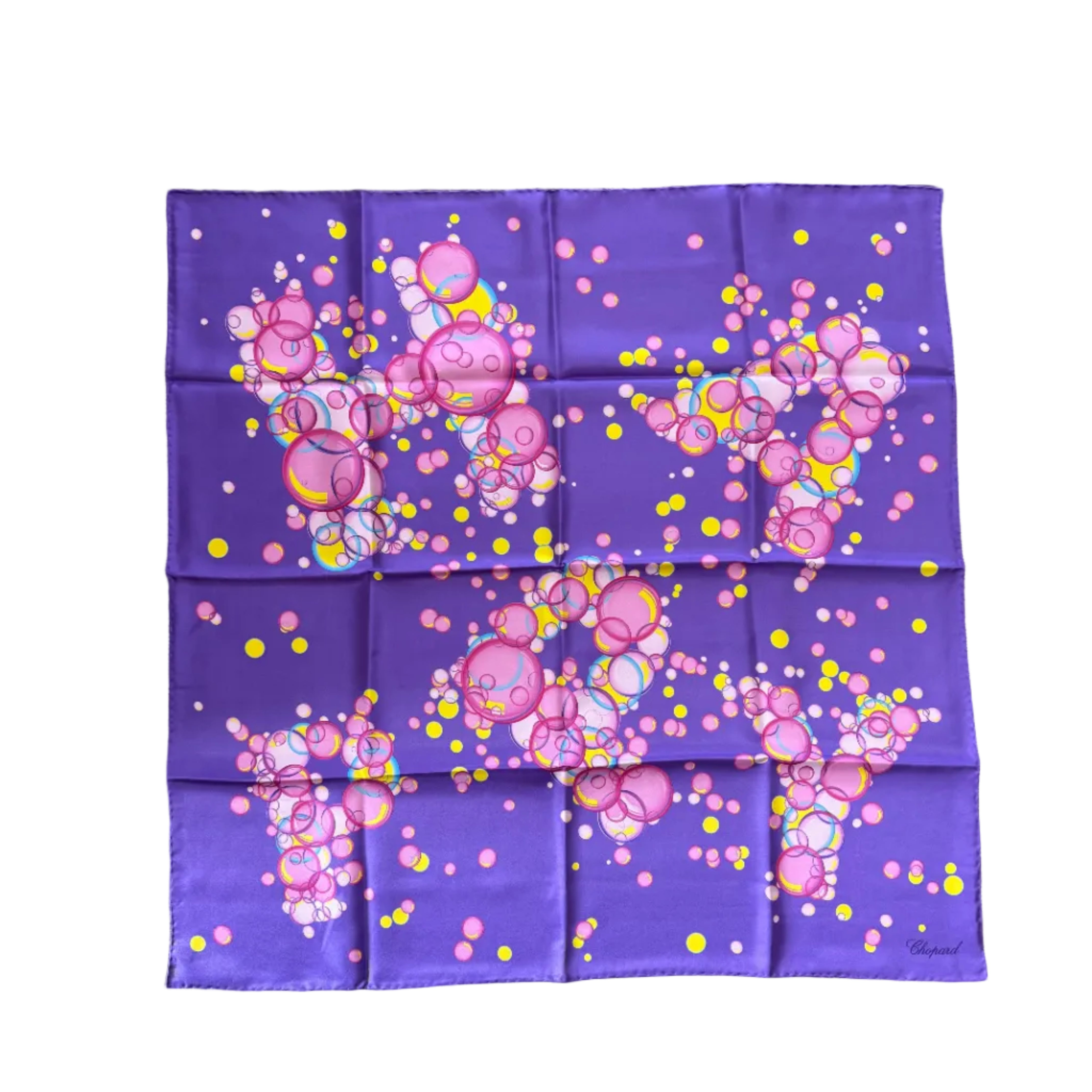 Chopard Happy Bubbles Purple Organic Silk Twill Womens Foulard Scarf 95002-0723