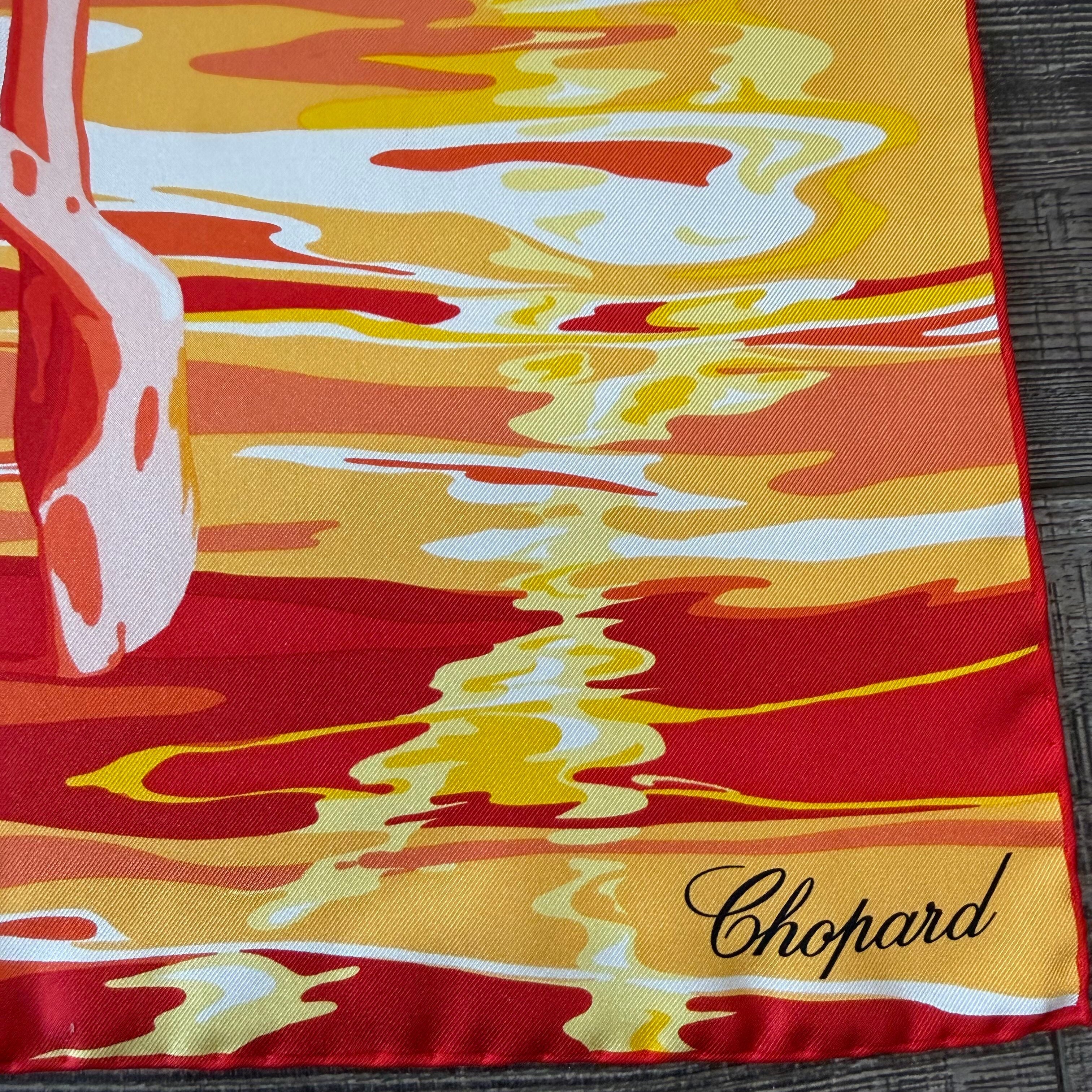 Chopard Flamingo Orange Organic Silk Twill Womens Foulard Scarf 95002-0710