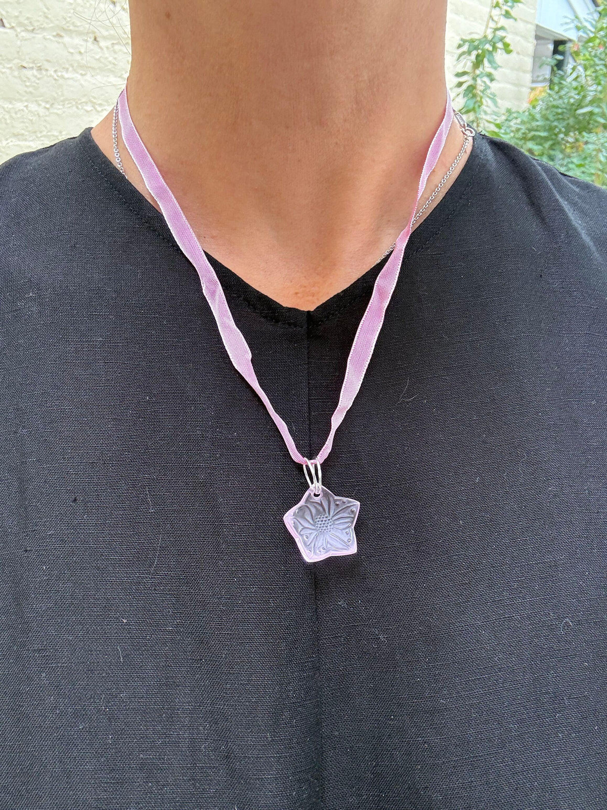 Lalique Carambola Pink Crystal Cord Pendant Necklace 6740200