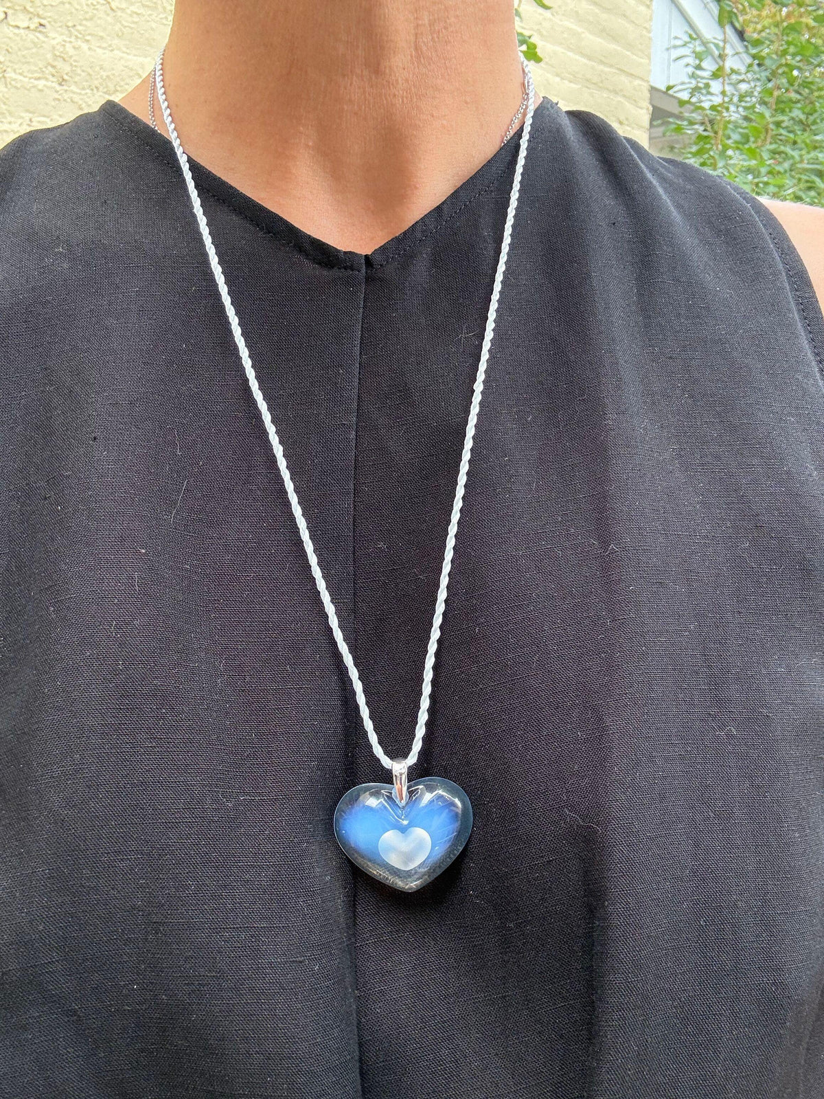 Lalique Amour A La Folie Opal Crystal Silver Heart Pendant Necklace 6733000