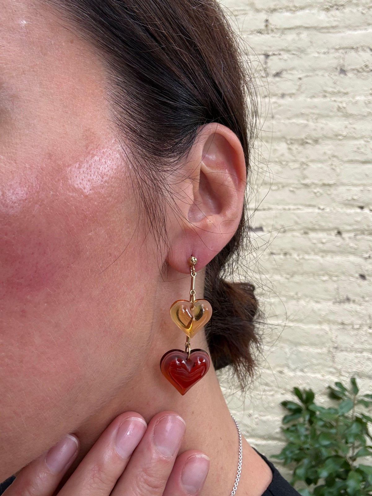 Lalique Amour Beau Coup Red Amber Crystal Vermeil Silver Drop Earrings 7765500