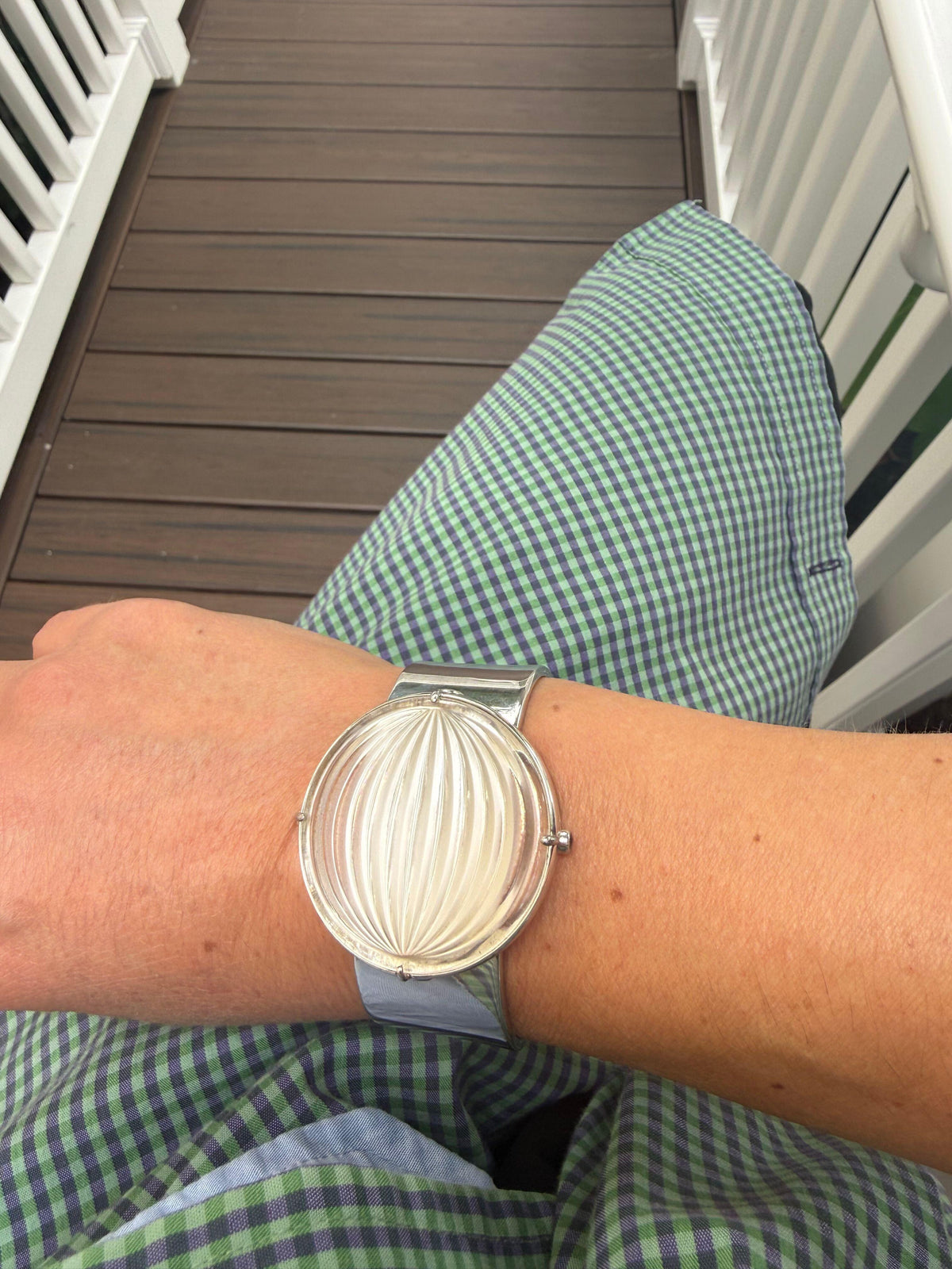 Lalique Vibrante Clear Crystal Sterling Silver Cuff Bracelet 10383400