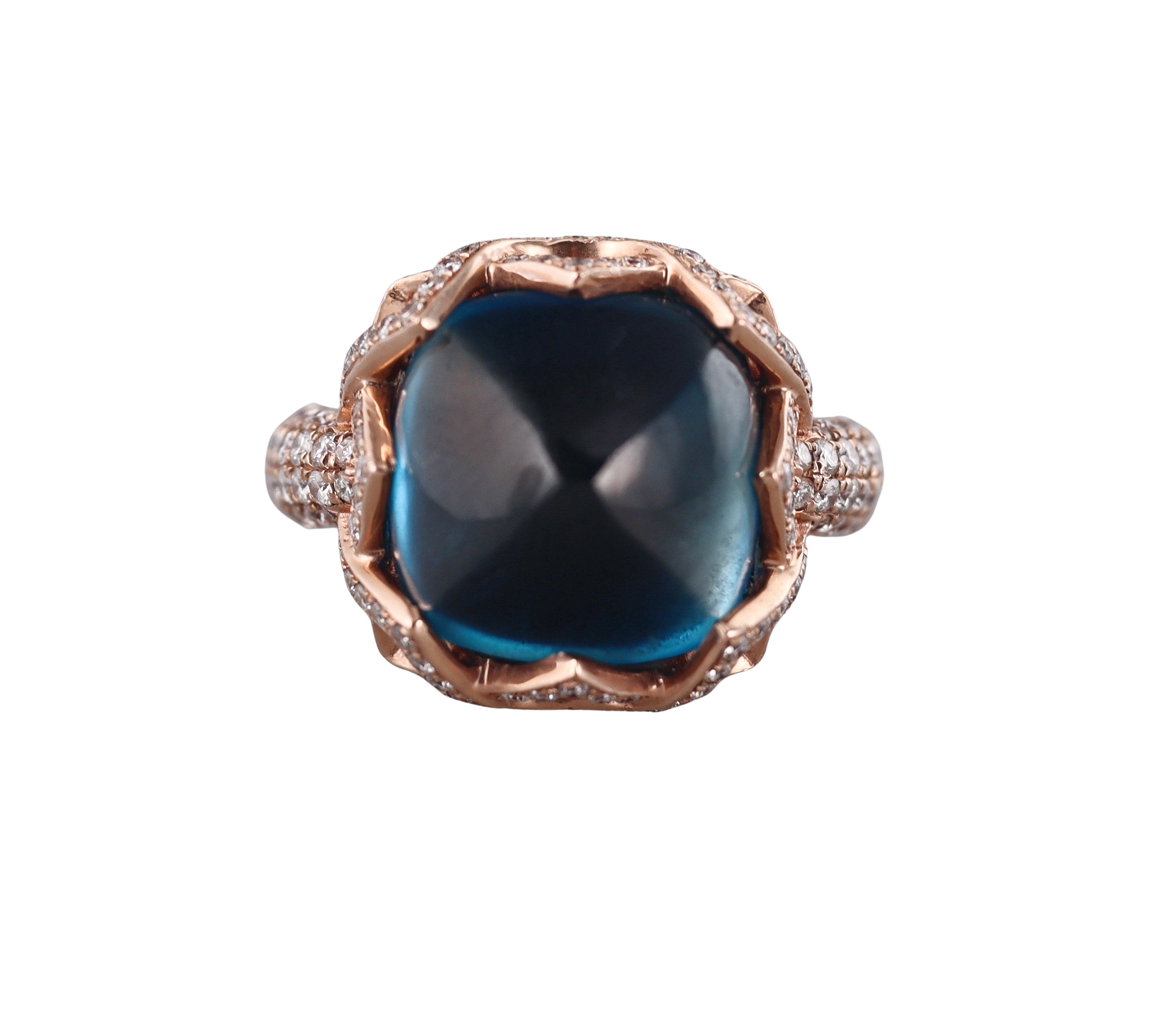 Le Vian 14k Gold Diamond London Blue Topaz Sugarloaf Cabochon Ring