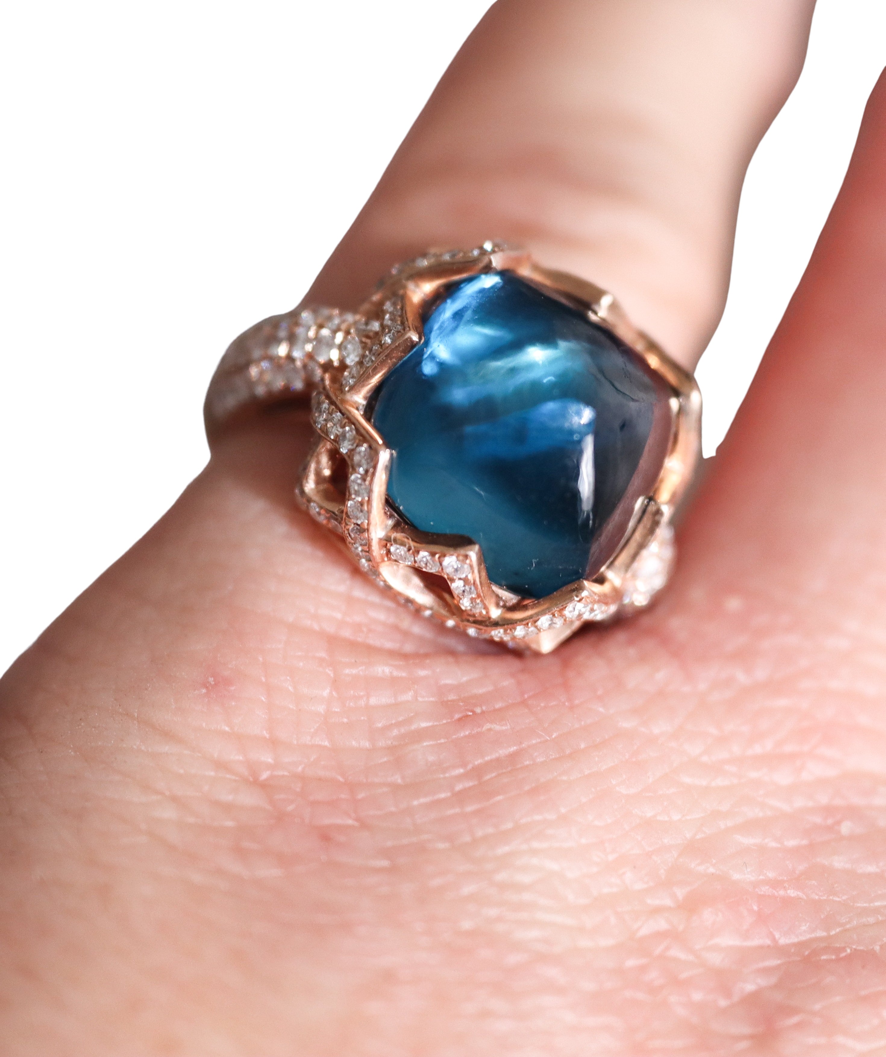 Le Vian 14k Gold Diamond London Blue Topaz Sugarloaf Cabochon Ring