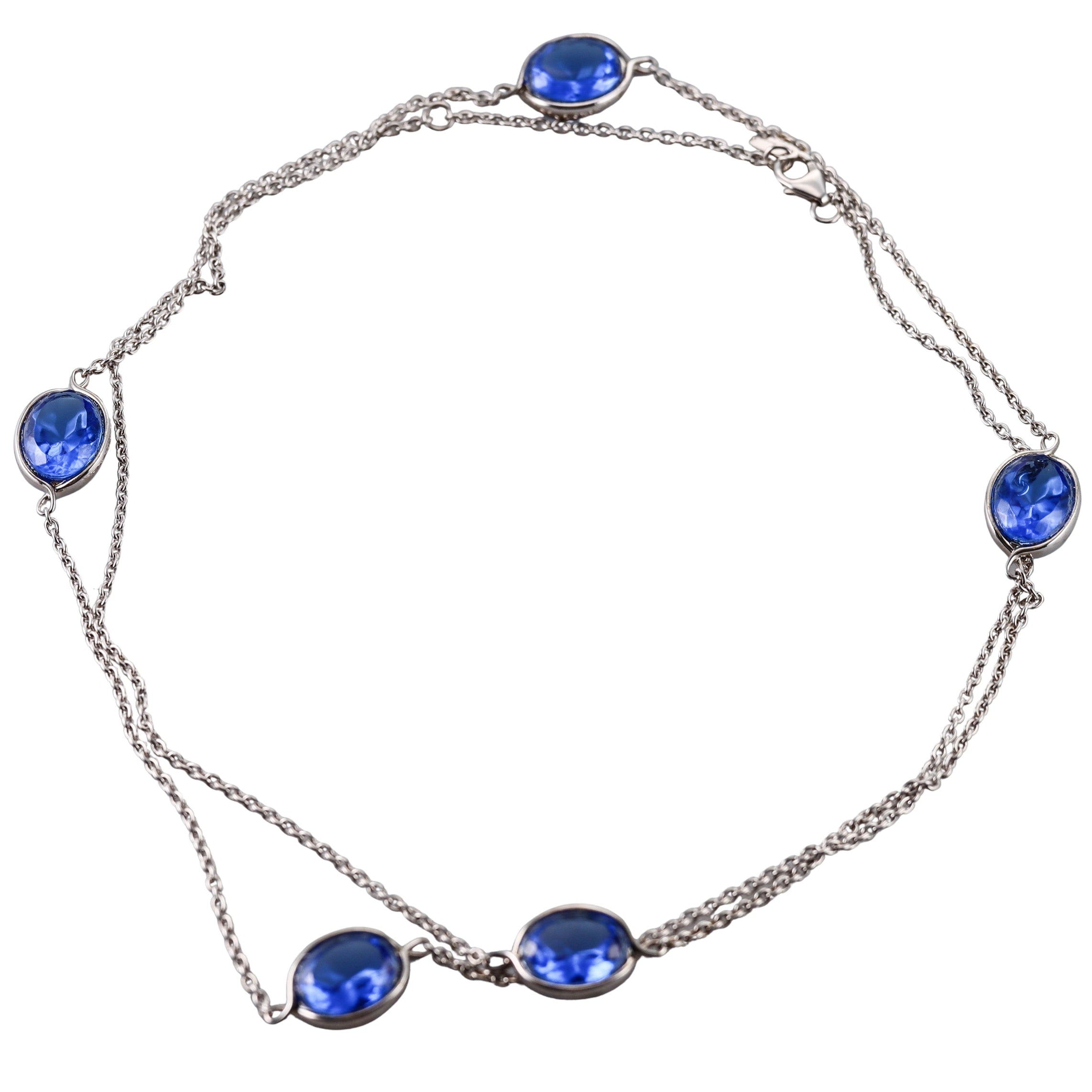 Baccarat Sterling Silver Blue Crystal Croise Long Necklace 2812953