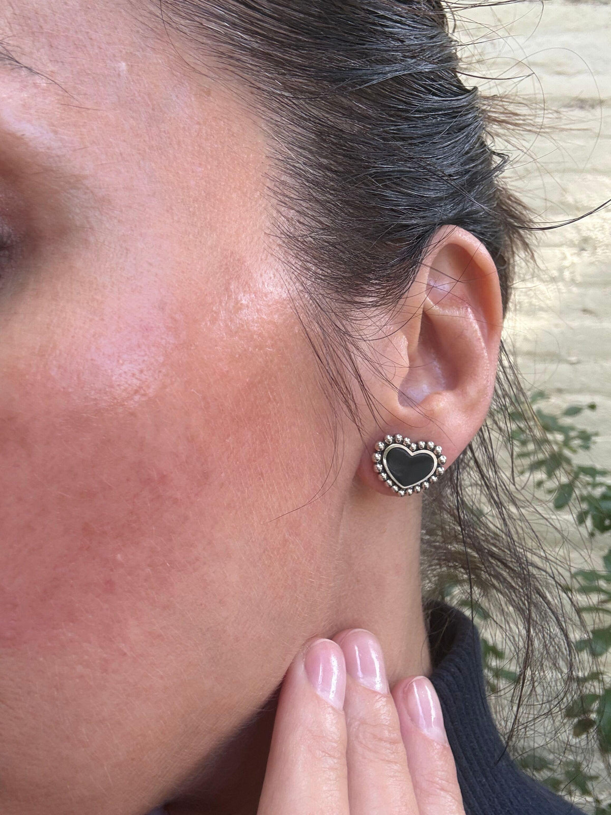 Lagos Maya Sterling Silver Onyx Heart Earrings