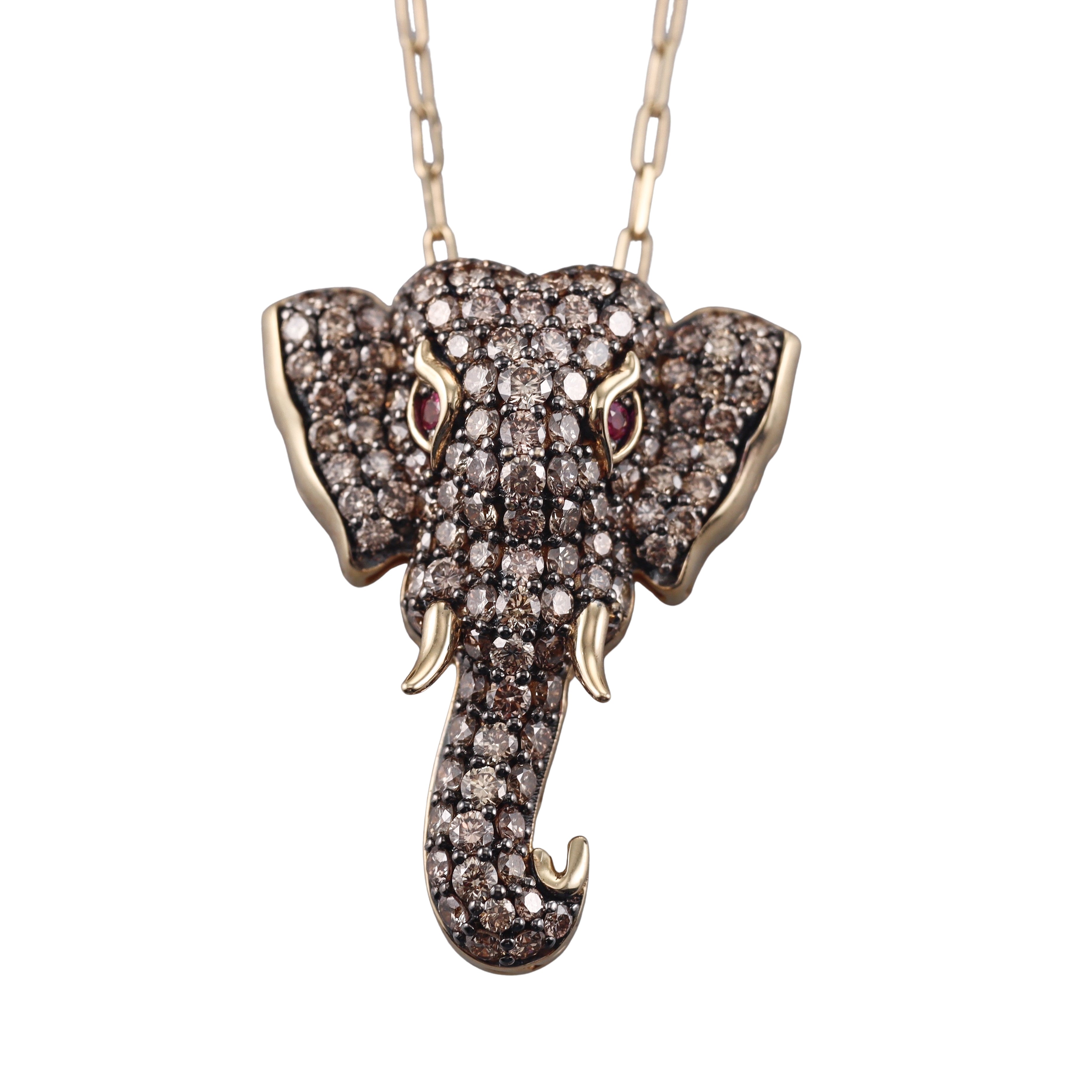 Le Vian 14k Gold Chocolate Diamond Ruby Large Elephant Pendant Necklace