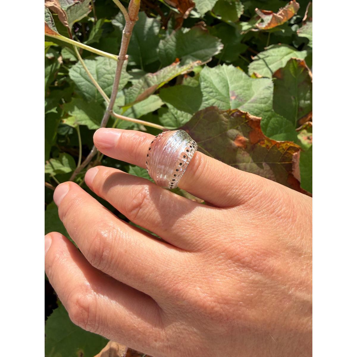 Lalique Icone Clear Crystal Black Enamel Icon Ring 10394900