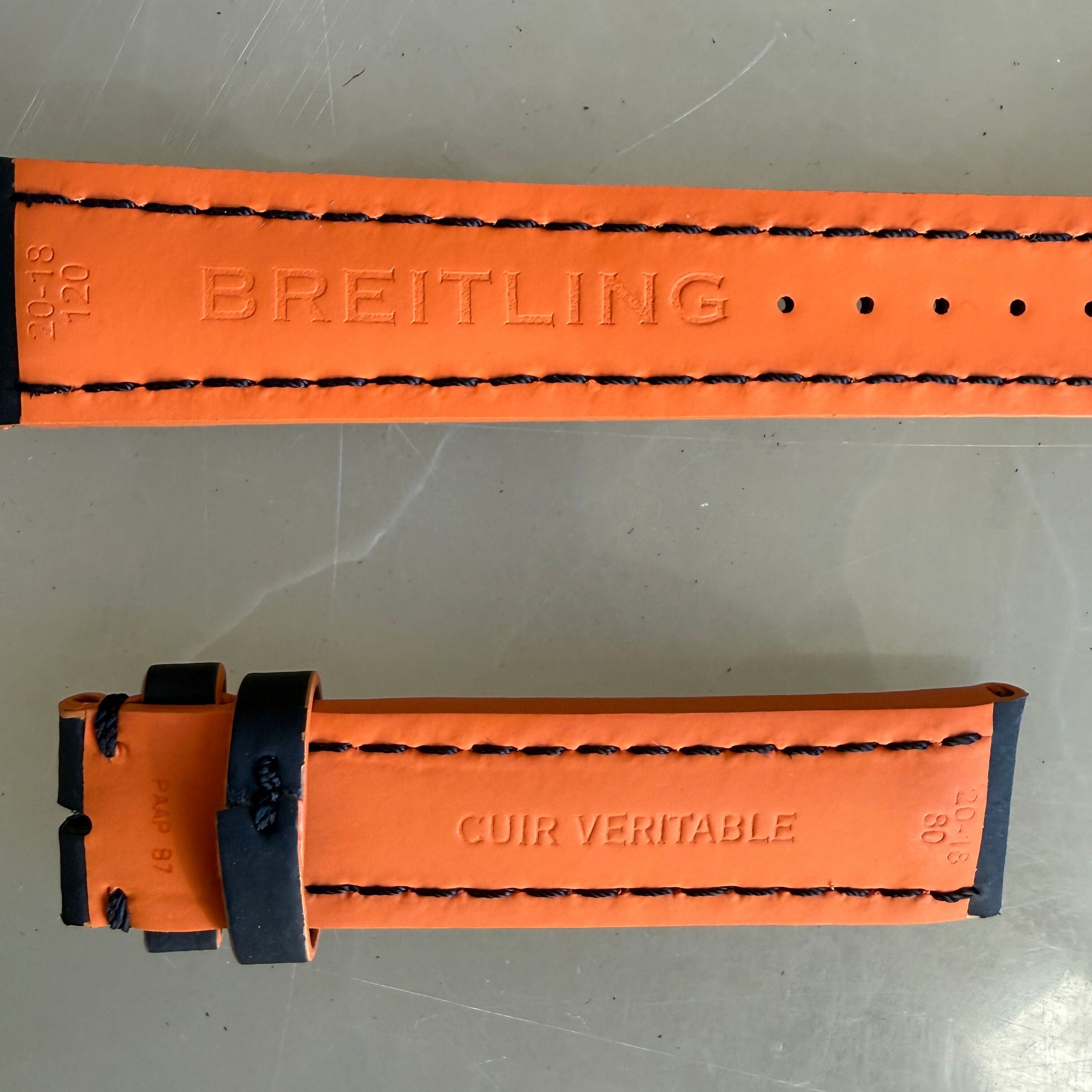 Authentic Breitling Black/Orange Rubber Watch Strap Band 20mm PAAPB7