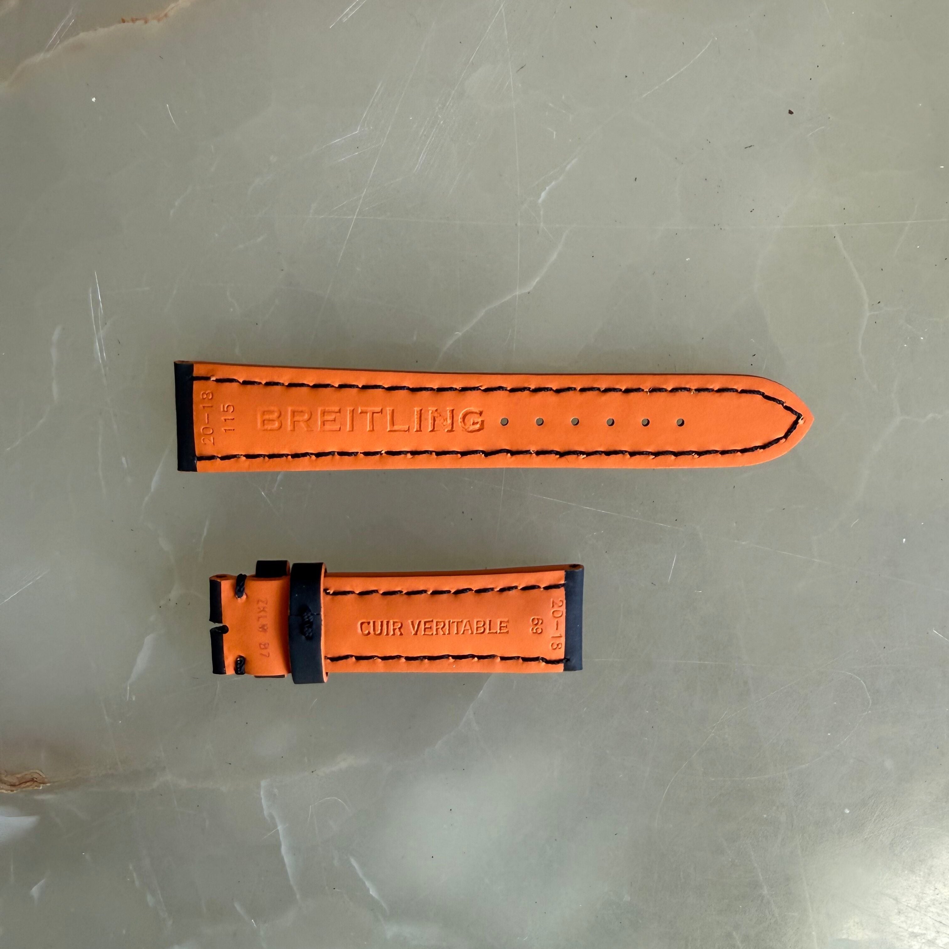 Authentic Breitling Black/Orange Rubber Watch Strap Band 20mm ZKLWB7