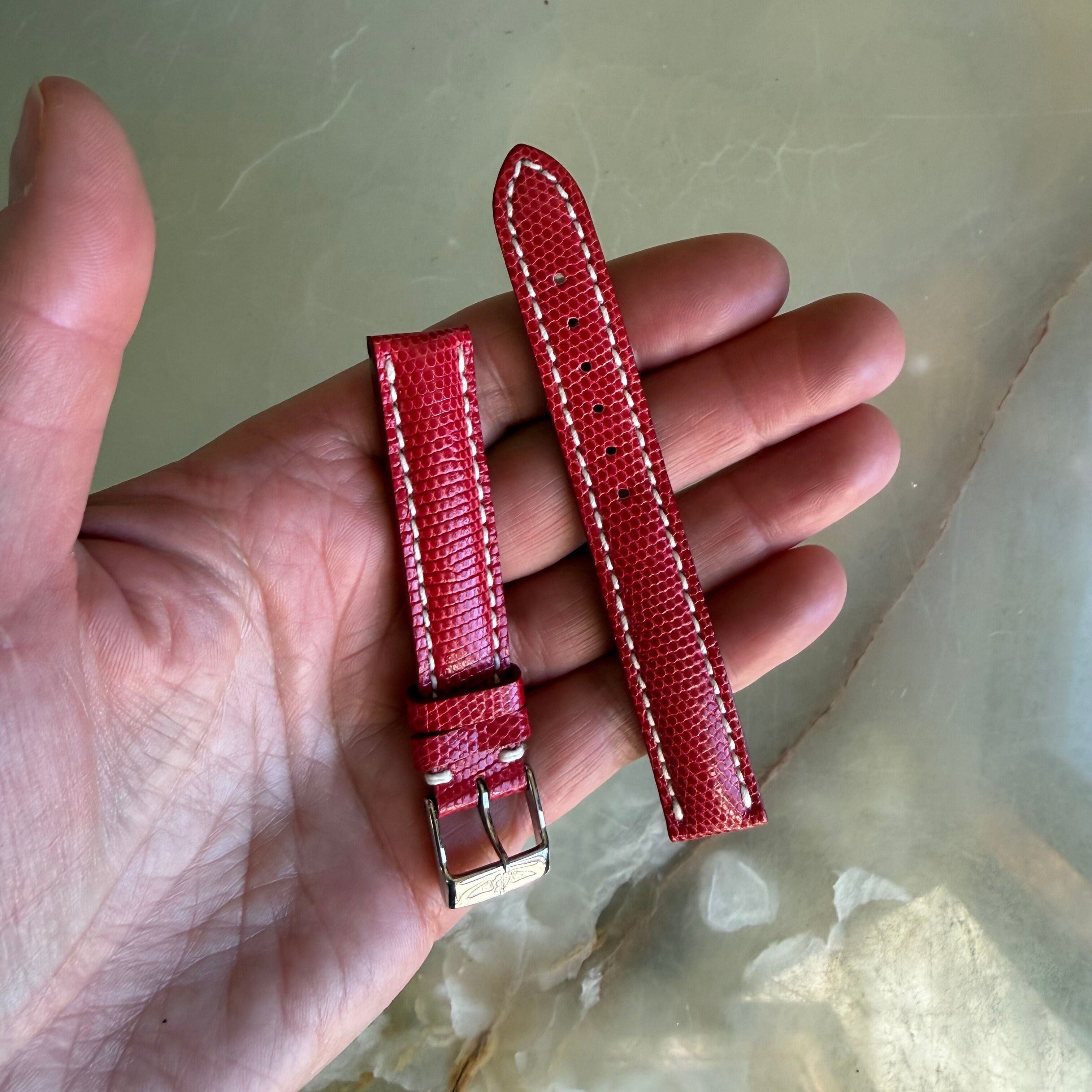 Authentic Breitling Red Lizard Padded & Stitched Watch Strap Band 15mm w Buckle 104Z