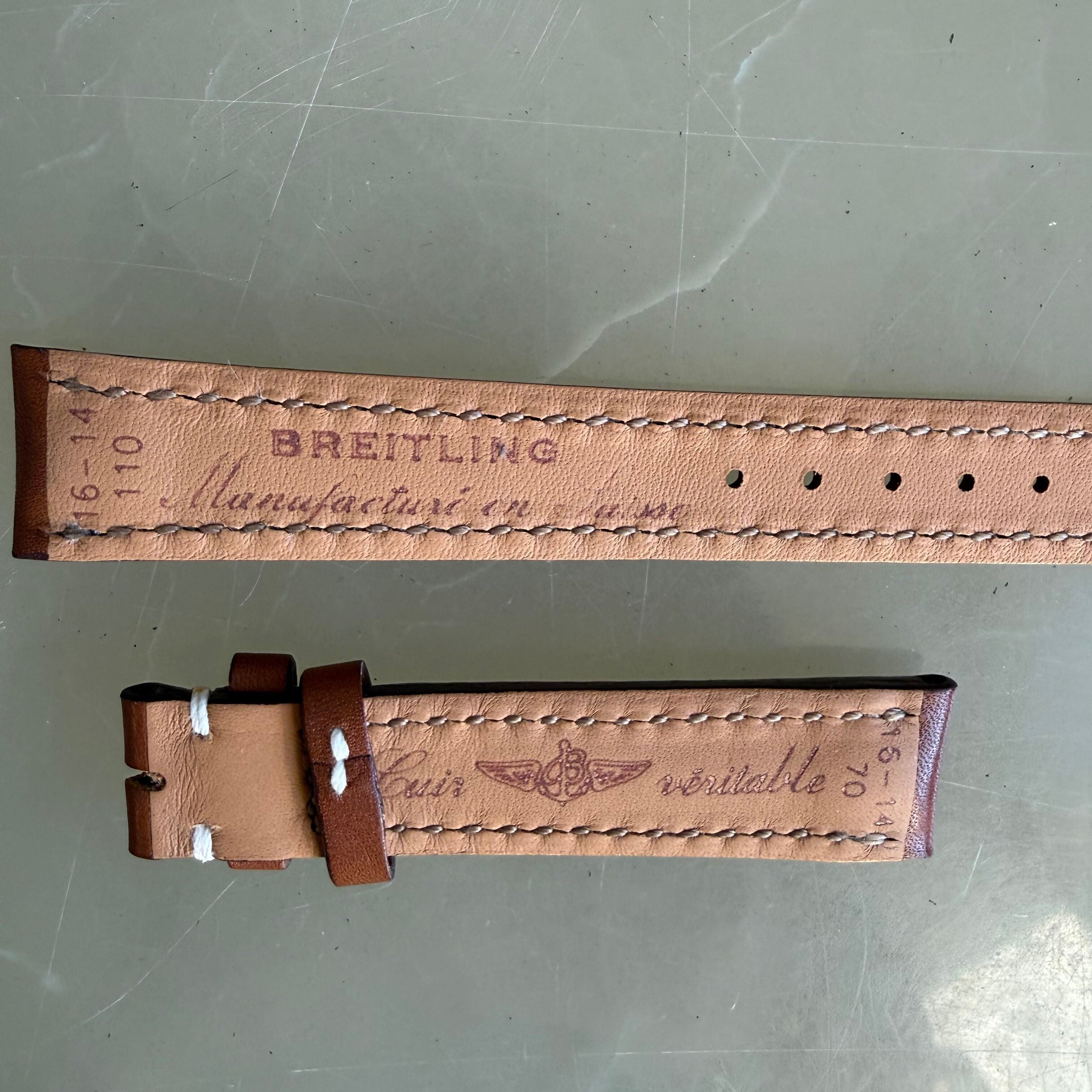 Authentic Breitling Brown Leather Padded & Stitched Watch Strap Band 16mm 406X