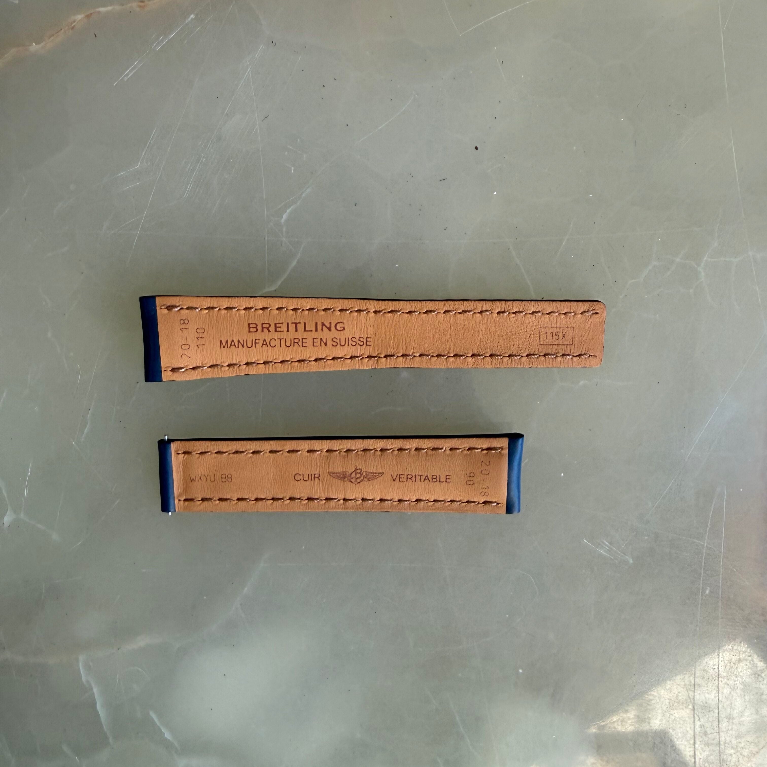 Authentic Breitling Blue Leather Padded & Stitched Watch Strap Band 20mm 115X