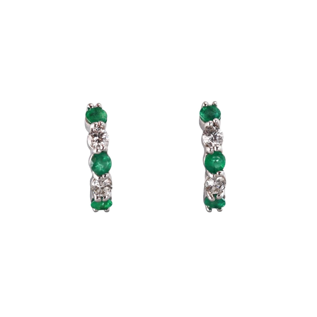 14k Gold Diamond Emerald Hoop Earrings