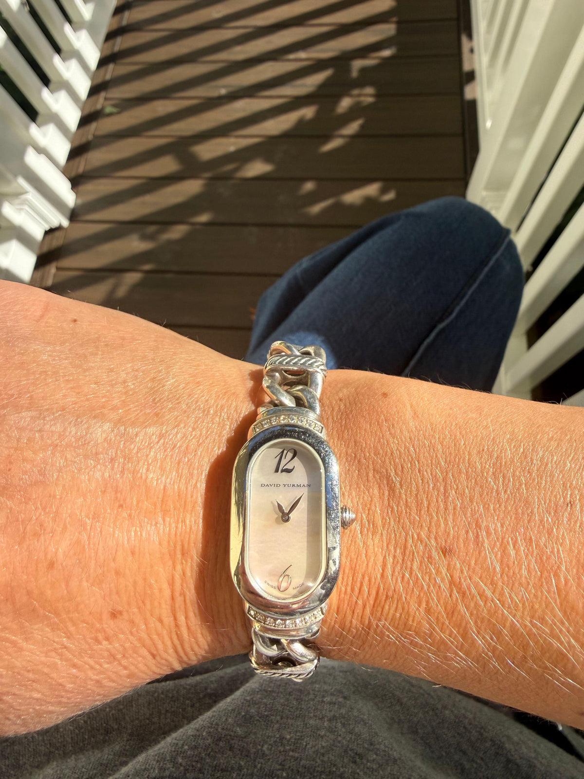 David Yurman Madison Sterling MOP Diamond Cable Link Watch